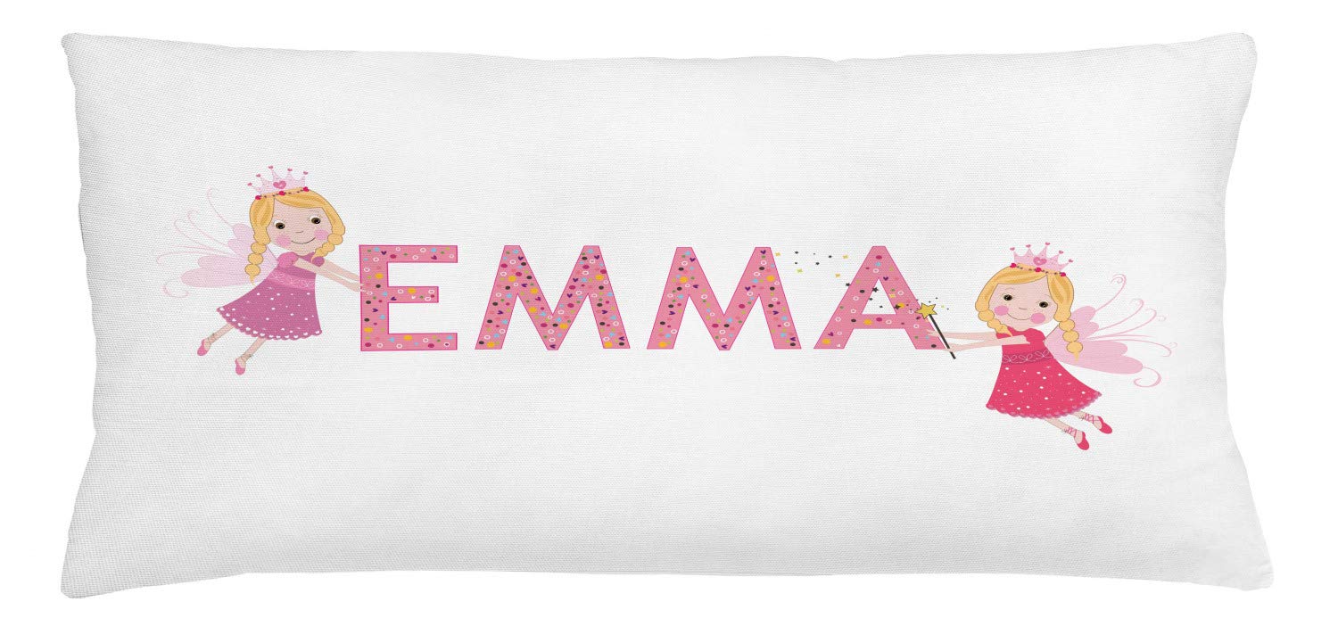 Ambesonne Emma Throw Pillow Cover - Cartoon Polka Dot Design with Popular Girl Name - Decorative Rectangle Cushion Case 36