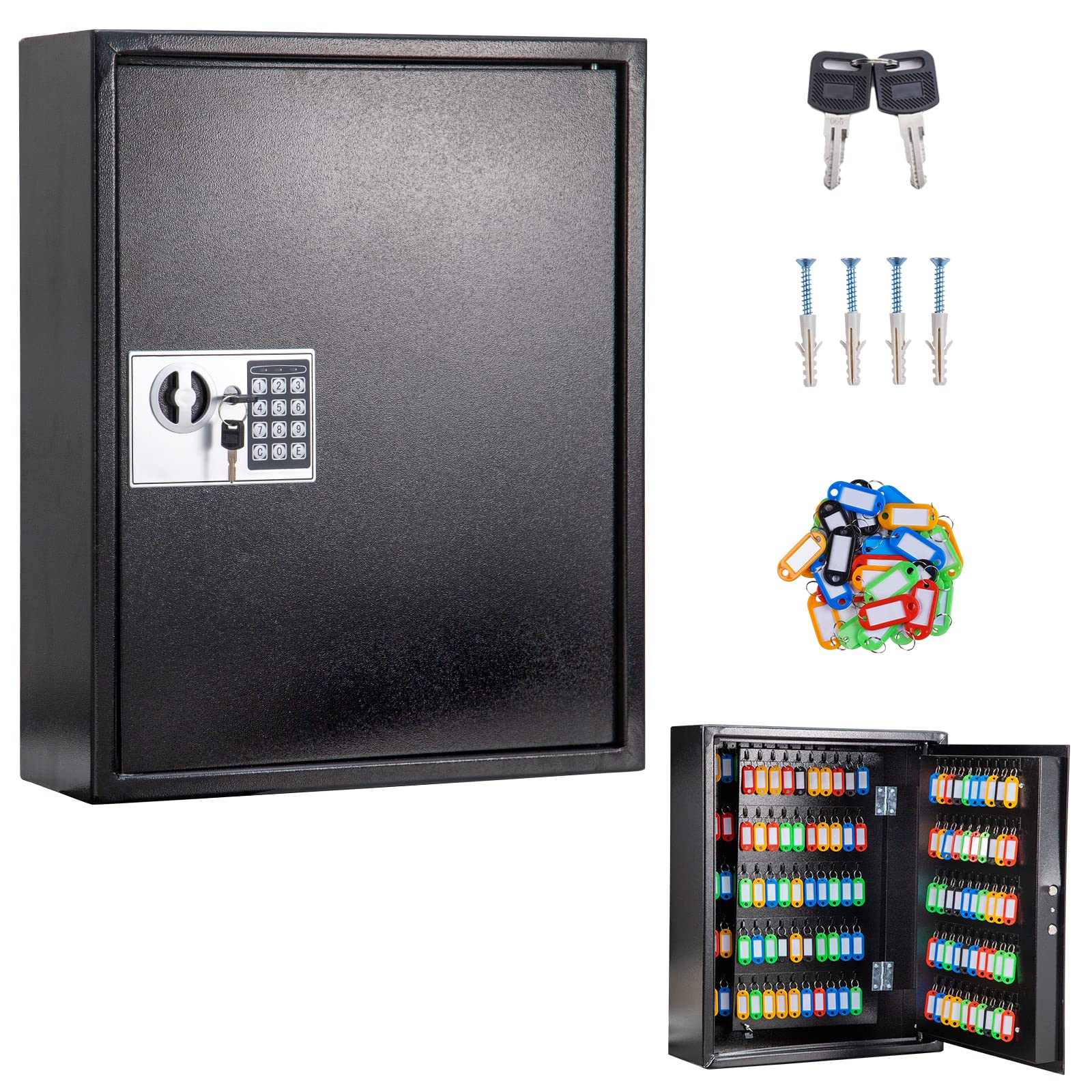 UMeken Digital Key Cabinet Lock Box - 200 Position Wall Mount Electronic Key Holder with Code & Key Tags, Secure Key Organizer Locker Box (Black) | Perfect for Home, Office, Airbnb & Vacation Rental Security