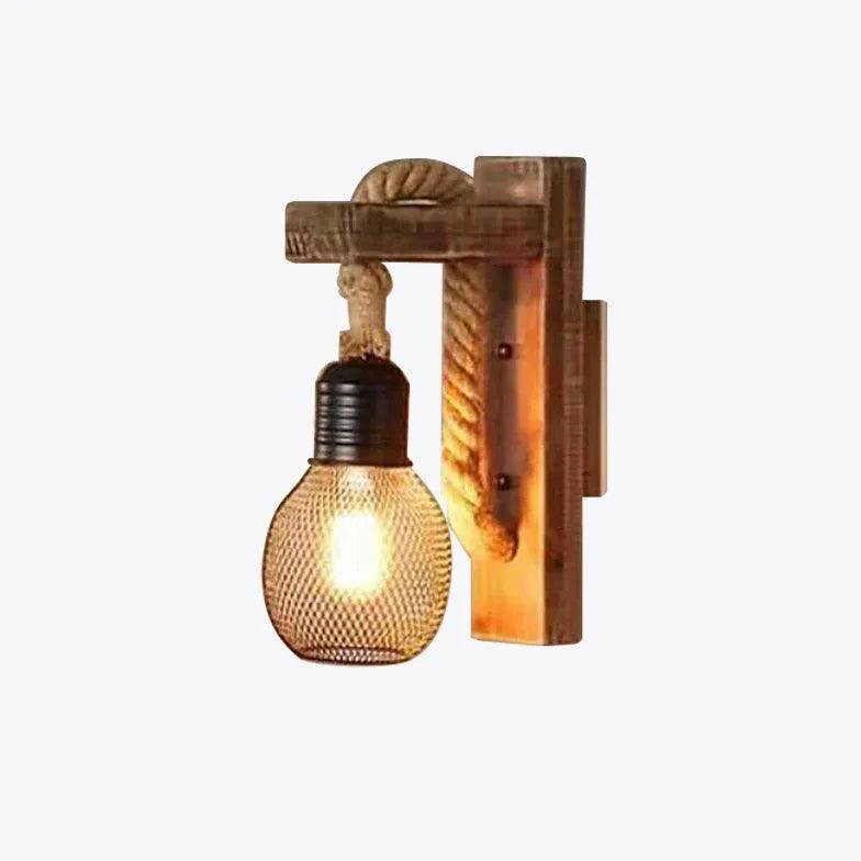 Vintage Rope & Wood Industrial Wall Lamp - Rustic Farmhouse Ceiling Light Fixture for Living Room, Bedroom, or Dining Room Decor