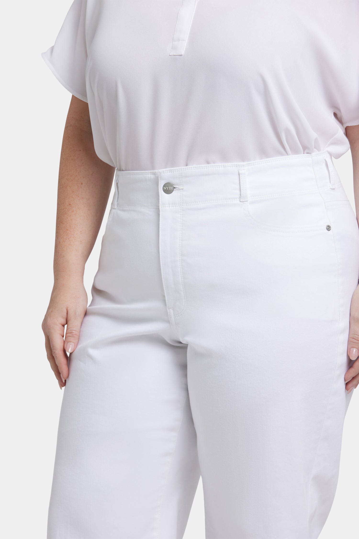 Brigitte Wide Leg Capri Jeans for Women - Plus Size Stretch Denim Pants in Optic White | Casual & Comfortable Outfit for Everyday Wear
