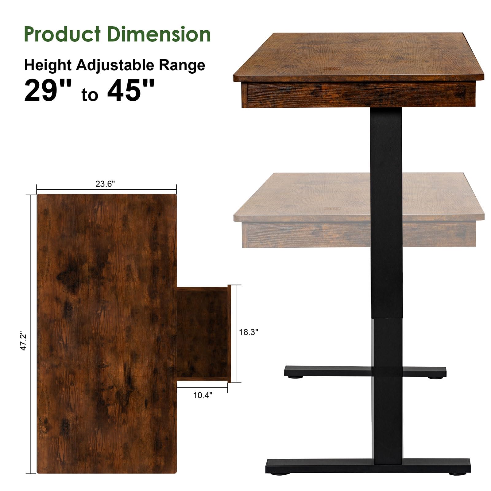 48 x 24 Inches Electric Standing Desk with Drawer & 12W Wireless Charging - Adjustable Height One-Piece Wooden Desktop for Home Office (Sit to Stand Workstation, Perfect for Remote Work & Small Spaces)