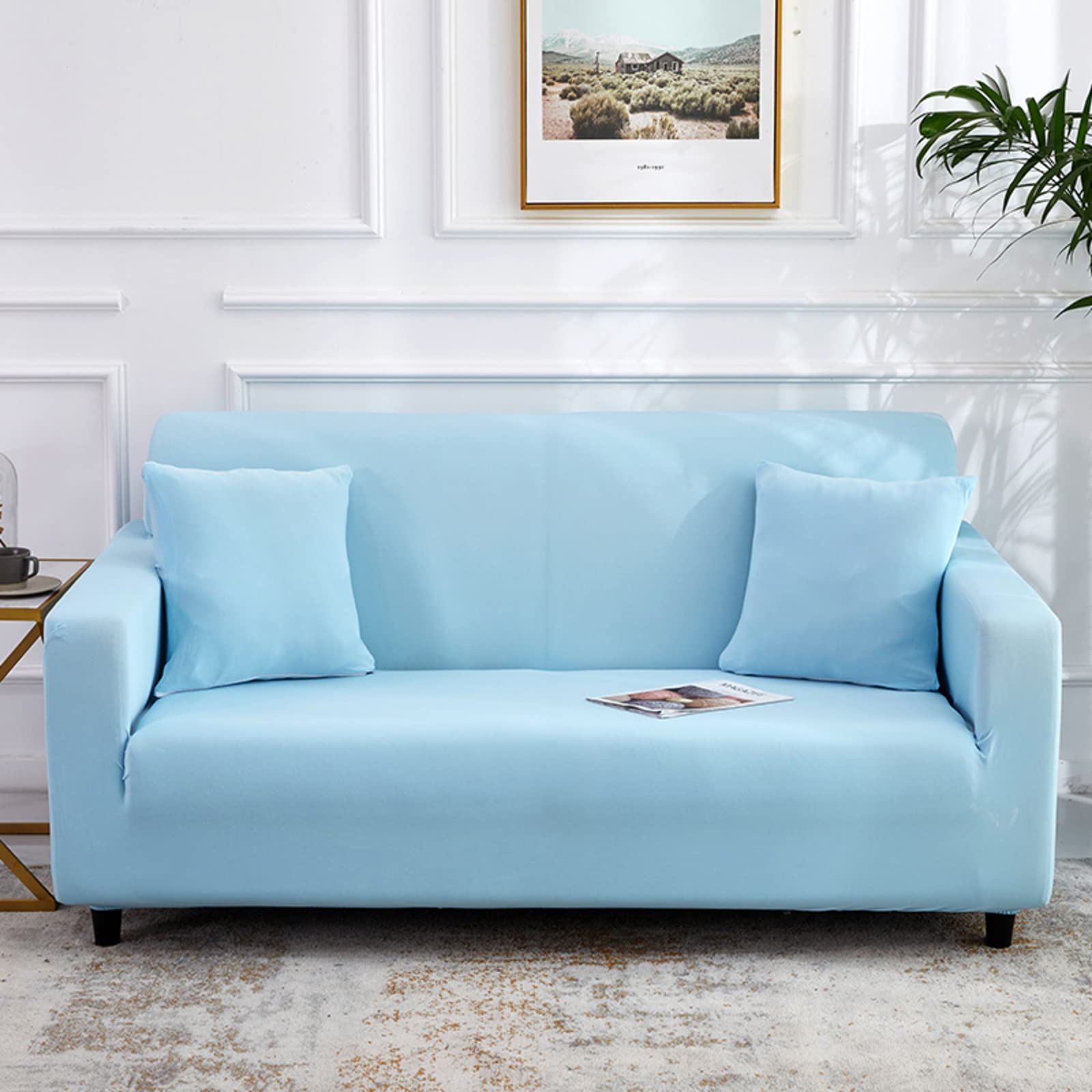 Washable Sofa Slipcover 3-Seater - Soft Stretchable Furniture Protector with Ties, Solid Color Couch Cover for Pets, Kids & Home Decor - Perfect for Living Room, Bedroom, Apartment (Beige, 7-Seat)