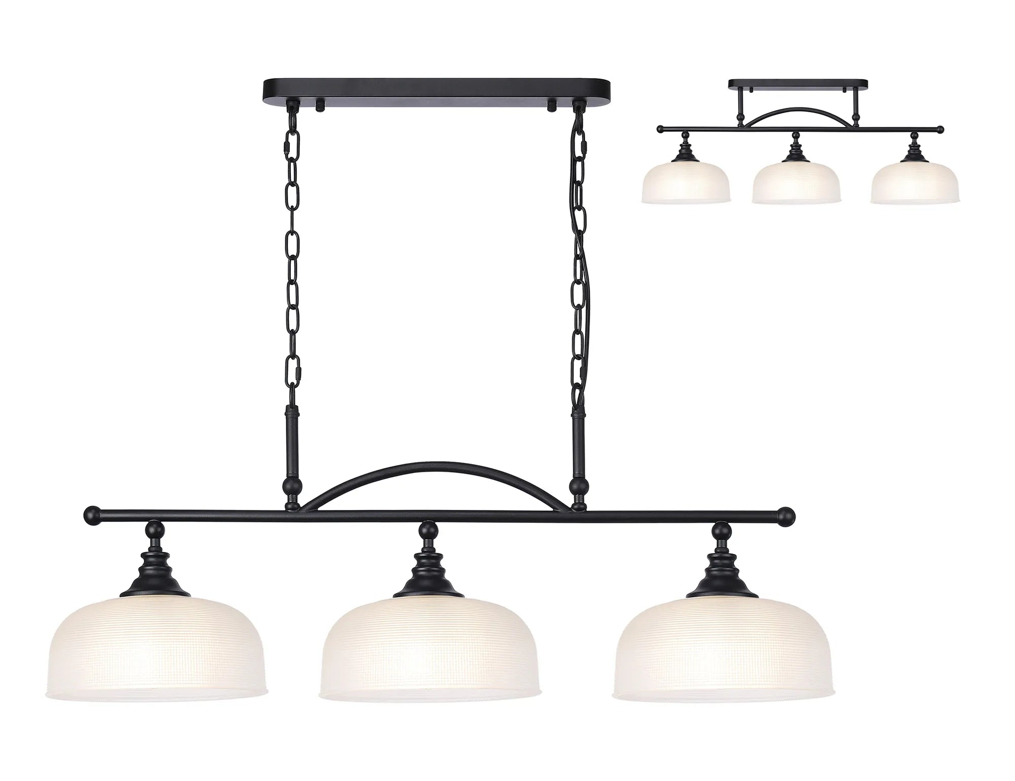 Cleron Semi Flush Mount Ceiling Light - Adjustable 2/3 Light Kitchen Lighting Fixture with E27 Socket in Satin Nickel, Polished Nickel & Antique Brass Finish - Prismatic Glass Shade for Dining Room, Bedroom or Hallway Lighting