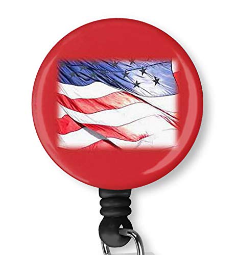 Retractable ID Badge Holder with Alligator Clip - USA Flag Design for Nurses & Professionals - Perfect for Hospitals, Schools & Office Security