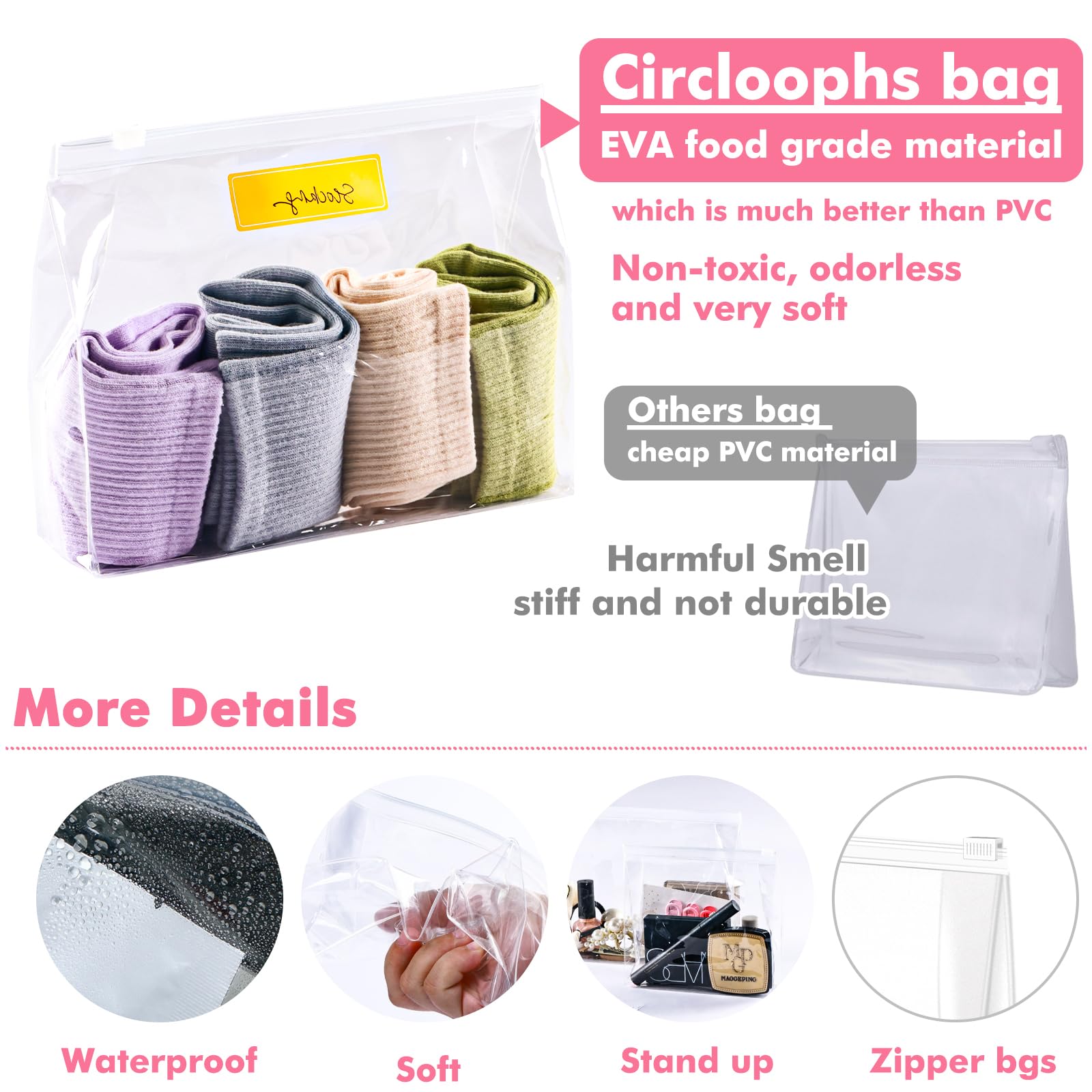 80 Pack Clear Makeup Bags - Mini Cosmetic Organizer Zipper Pouches for Travel Toiletries, Waterproof EVA Plastic Storage (7.9”x5.9”x2”) - Perfect for Travel, Gym, Home Organization & Gift Packaging