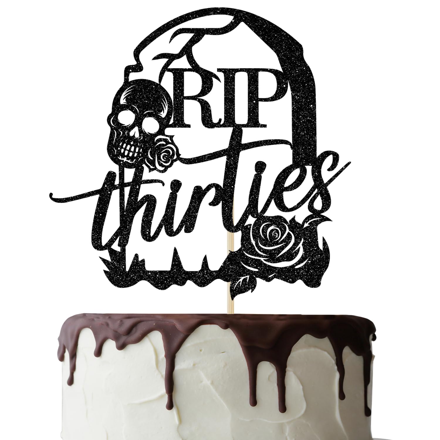 RIP 30s Cake Topper - Death to My Thirties Black Glitter Cake Decor - Funeral Theme 35th & 40th Birthday Party Supplies - Perfect for Dark Humor Celebrations & Milestone Birthday Decorations