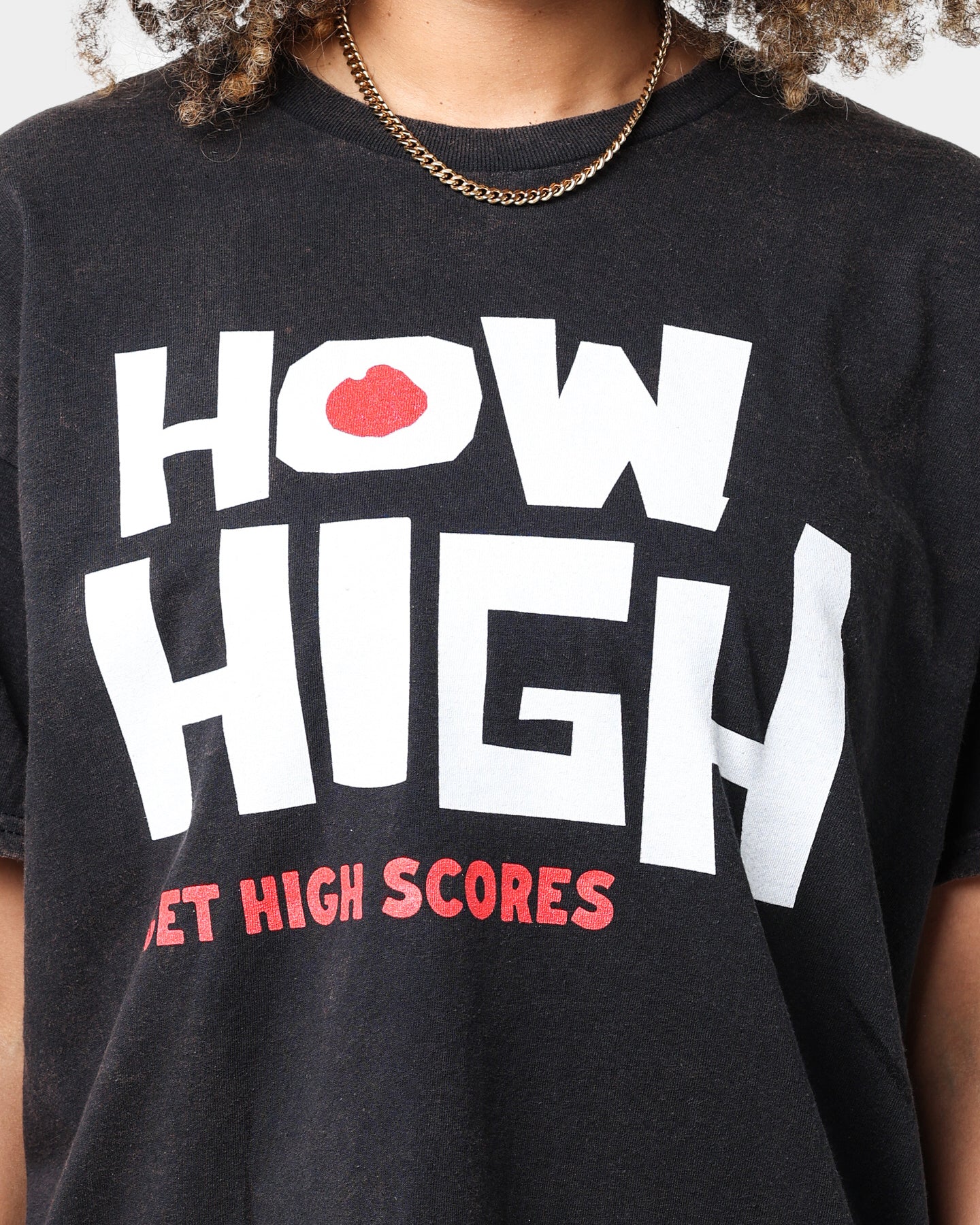 American Thrift X 420 How High Vintage Washed Black T-Shirt | Retro Cannabis Culture Tee for Music Festivals & Casual Streetwear