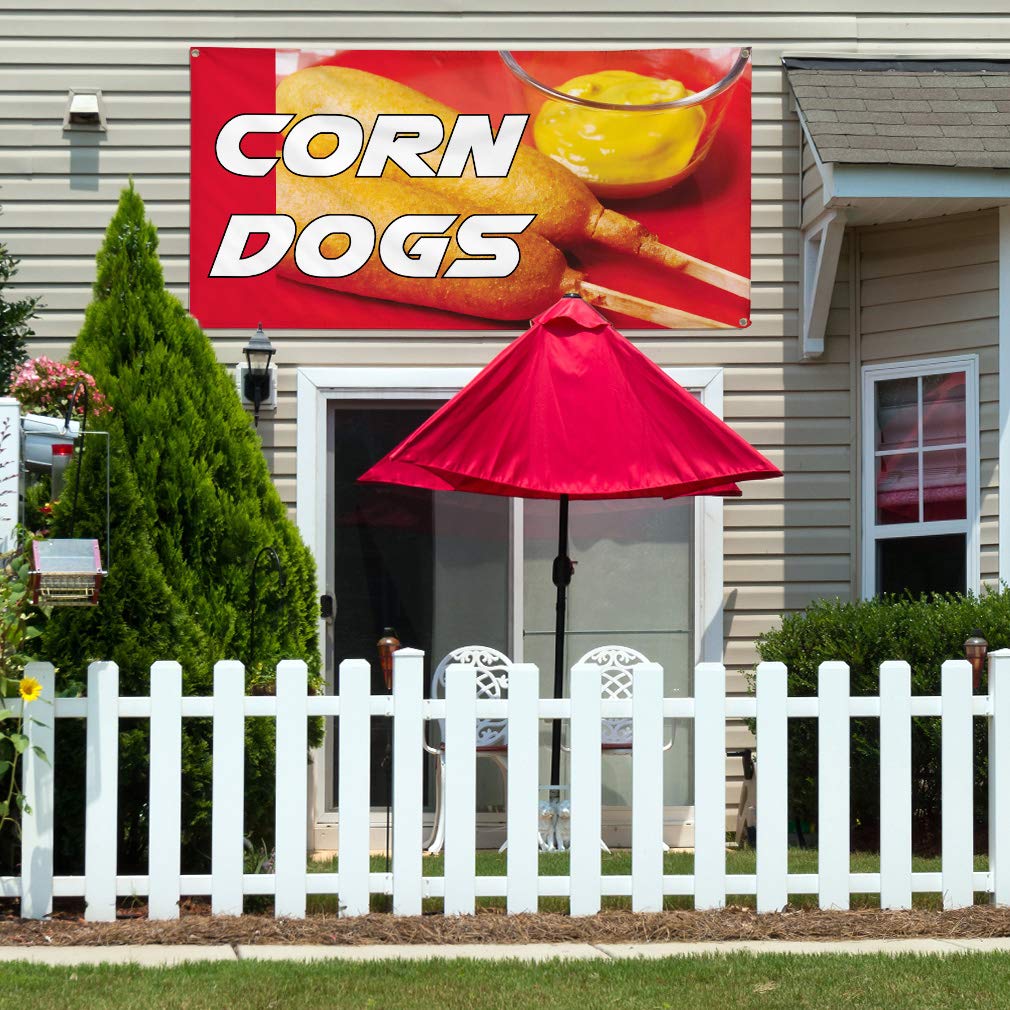 Custom Vinyl Banner 48x96 Inches - Weatherproof Outdoor Advertising Sign for Restaurants & Food Trucks - Corn Dogs Promotion - 8 Grommets for Easy Hanging - Perfect for Yard Signs, Events & Industrial Use