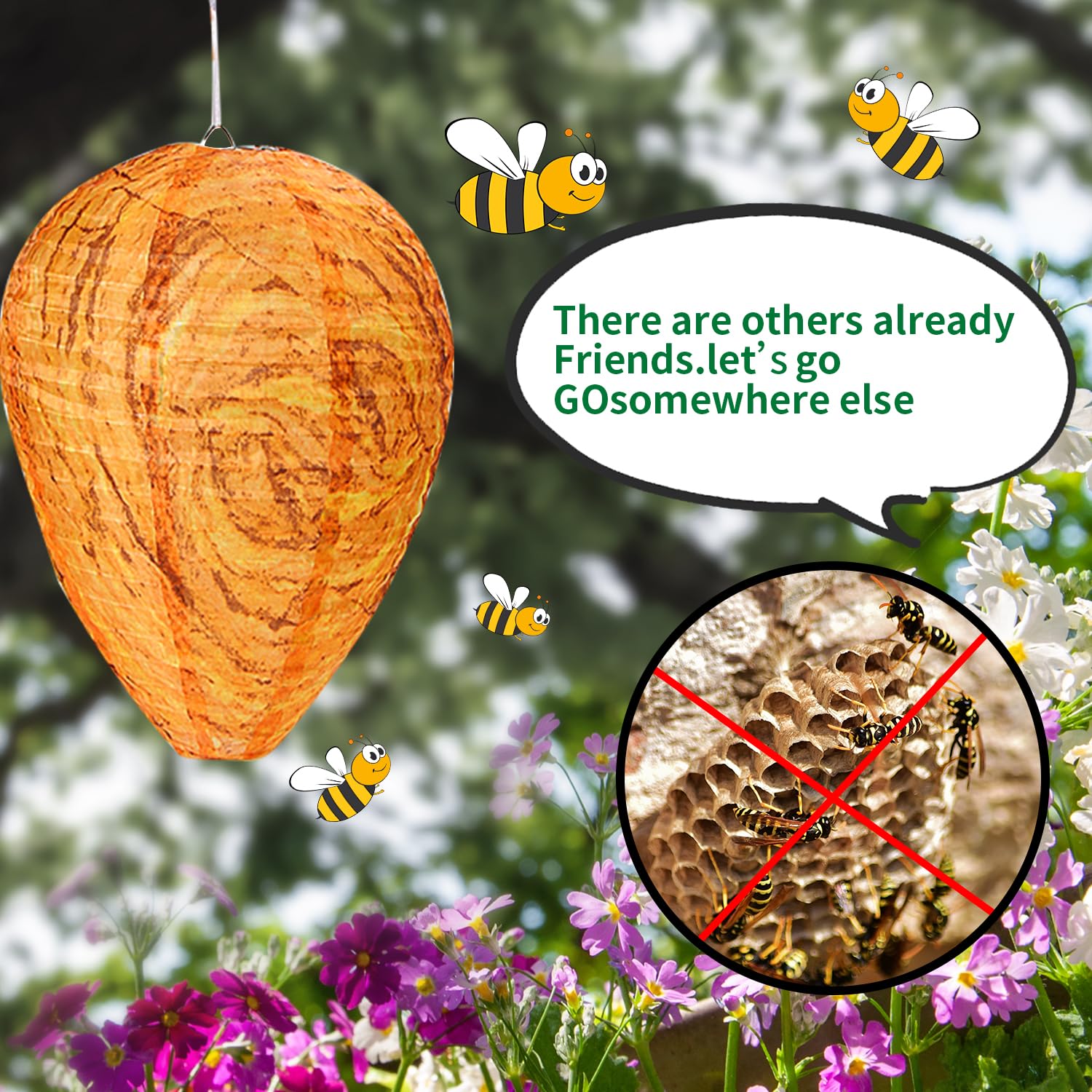 4 Pack Fake Wasp Nest Decoy - Outdoor Waterproof Wasp Deterrent - Hanging Hornet Nest Replica for Patio, Backyard, Garden - Natural Wasp Repellent for Home & Outdoor Areas (Orange) - Perfect for BBQ Parties, Camping and Outdoor Dining Protection