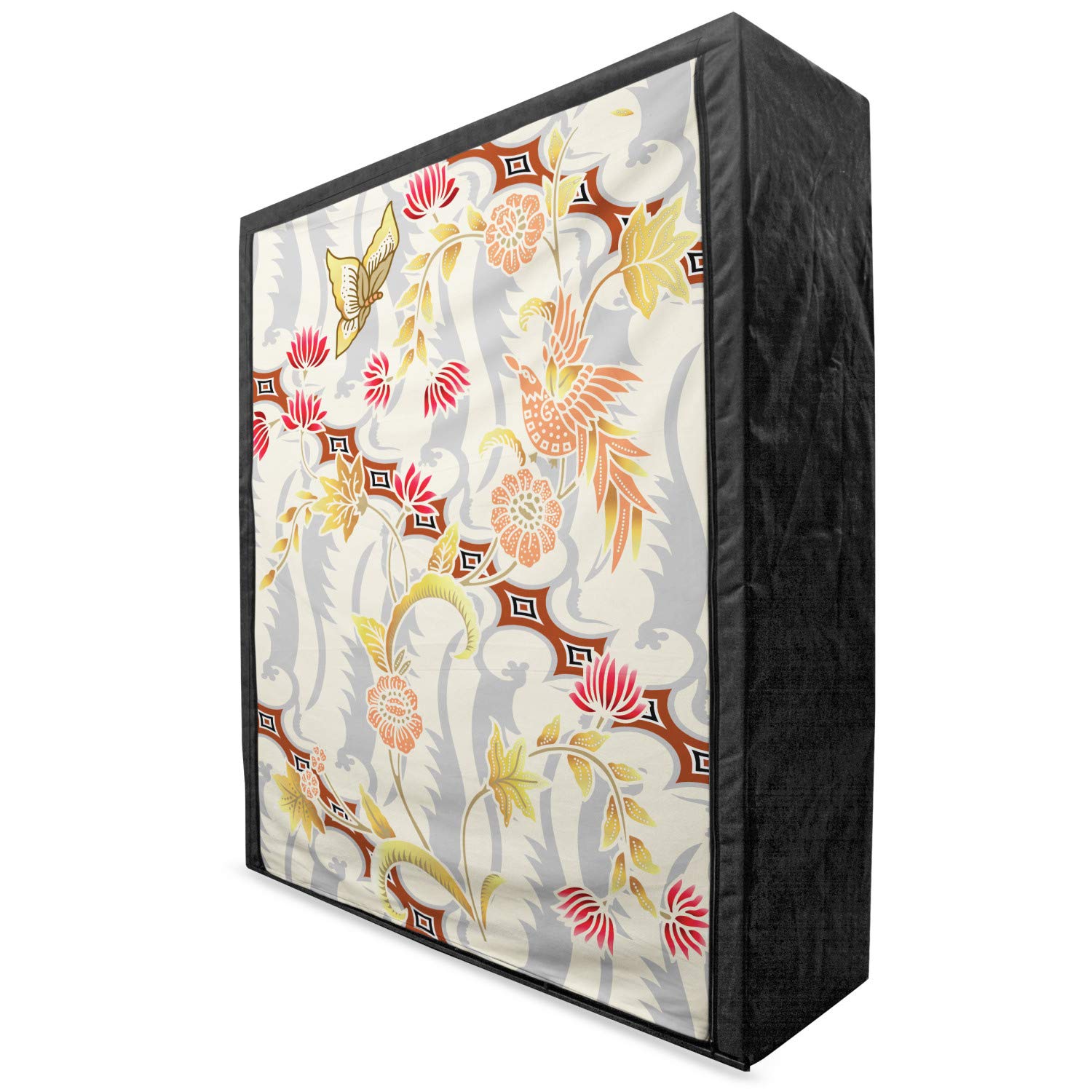 Ambesonne Batik Portable Fabric Wardrobe with Shelves - Japanese Garden Inspired Floral Design, 59
