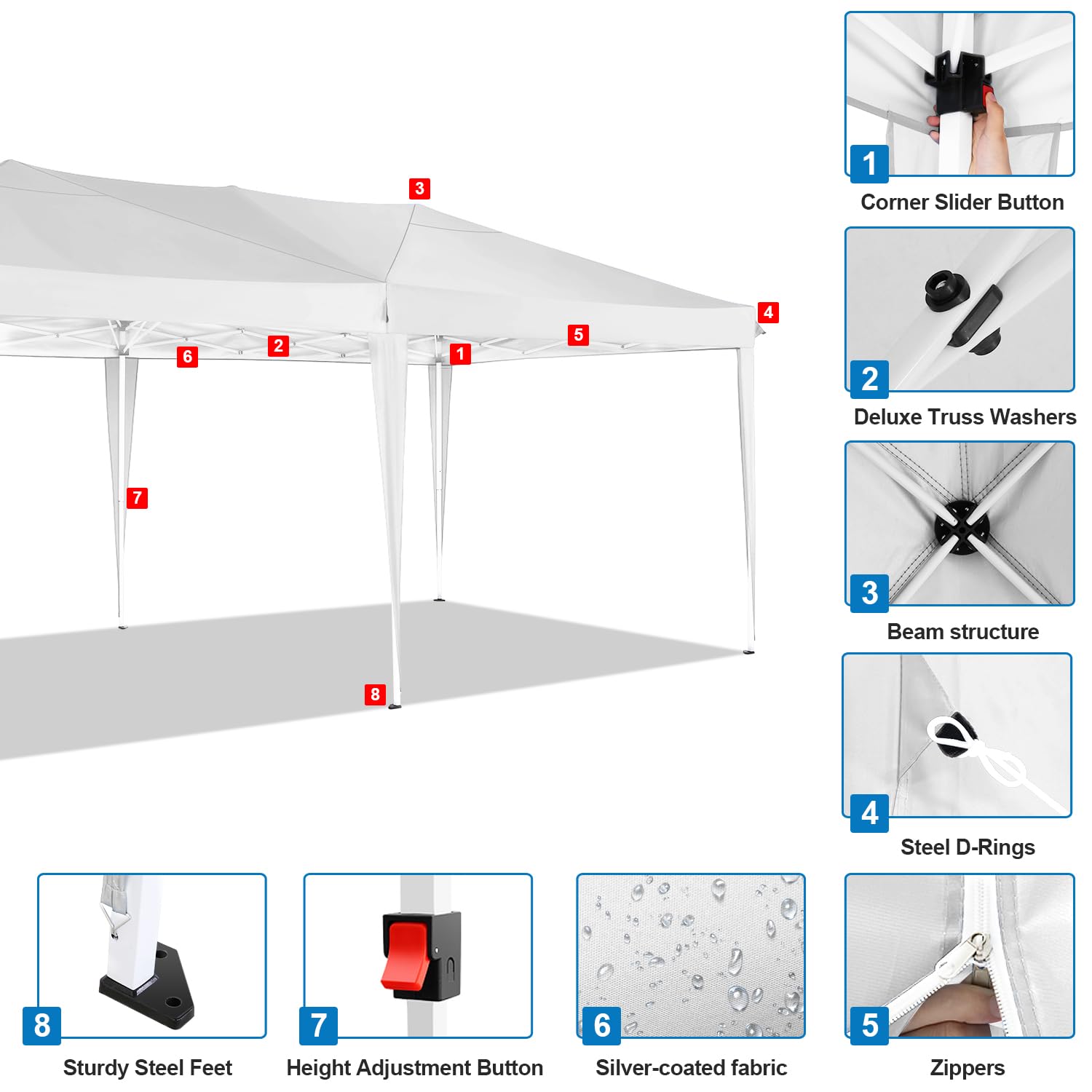 COBIZI 10x20 Pop Up Canopy Tent with 6 Sidewalls - Waterproof Outdoor Event Shelter, UPF 50+ Portable Gazebo for Beach, Camping, Weddings & Commercial Use - Instant Easy Setup White Canopy | Perfect for Parties, Picnics, Tailgating & Outdoor Markets