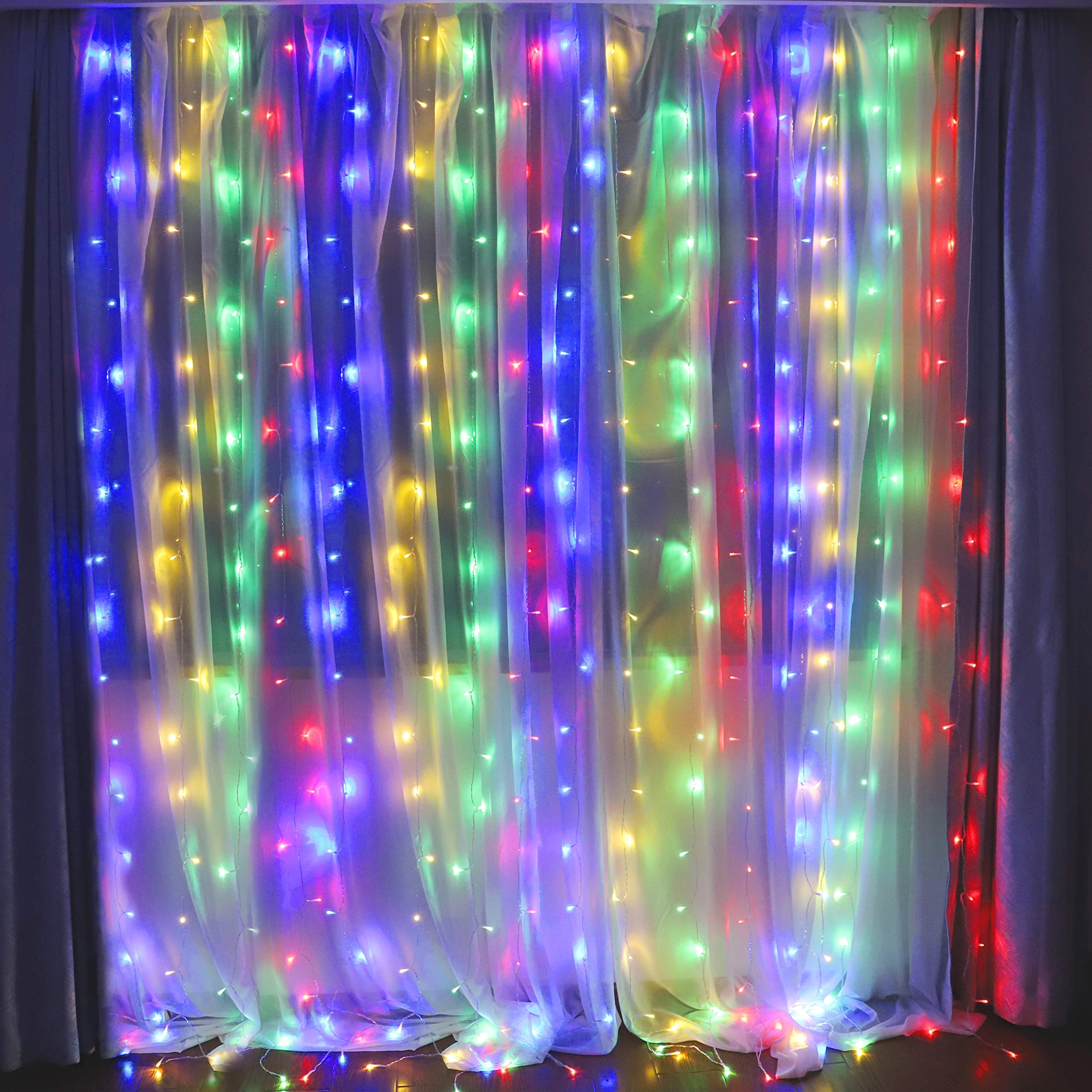 304 LED Fairy Curtain Lights - 9.8ft x 9.8ft Indoor/Outdoor String Lights with 8 Lighting Modes & Memory Function | Waterproof Window Decor for Wedding, Christmas, Party, Bedroom, Garden, Patio (Multi-Color) - Perfect for Holiday Decorations, Romantic Ambiance & Outdoor Entertaining