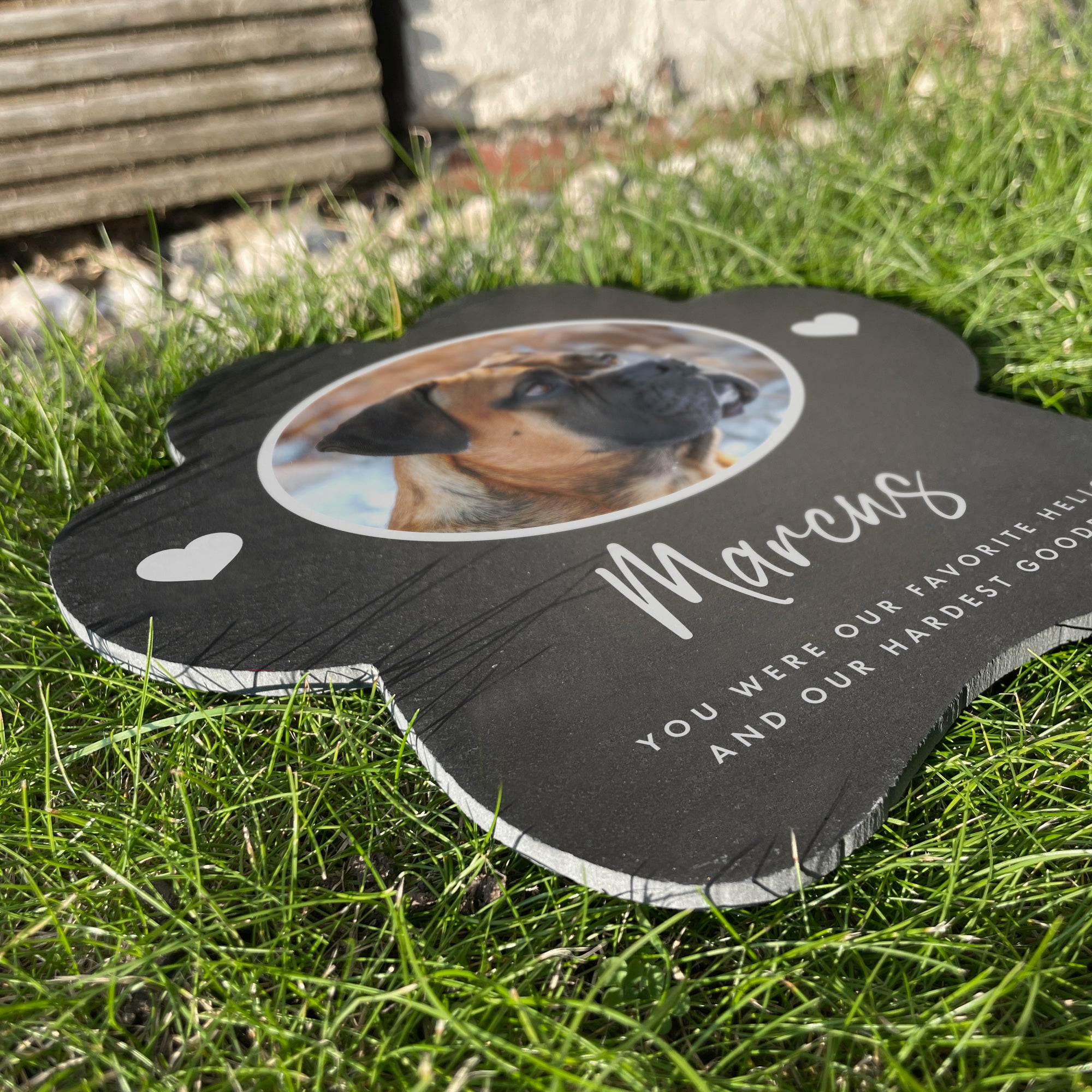 Custom Engraved Paw Print Pet Memorial Stone - Personalized Photo Grave Marker (20x20cm) for Dogs, Cats - Perfect for Backyard, Garden, or Cemetery Tribute