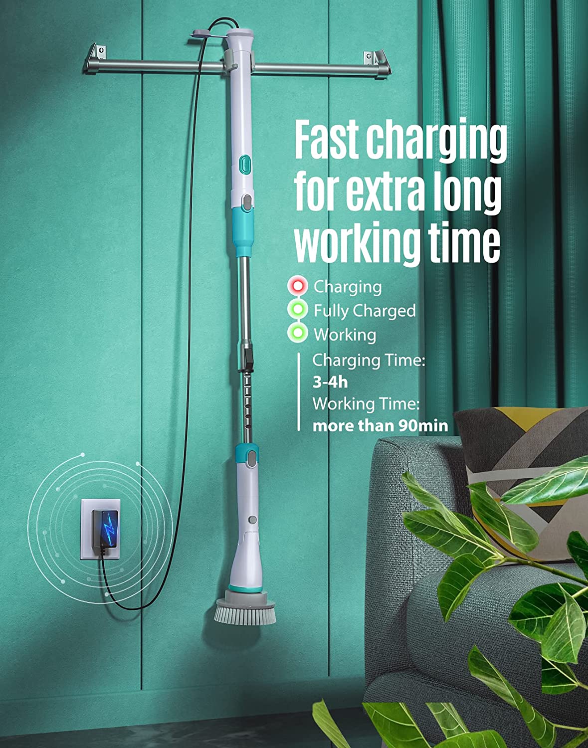 Electric Spin Scrubber Kh8 Pro - Cordless Bathroom Cleaning Brush with 1.5H Battery & Dual Speed (HM742) - Perfect for Shower Tiles, Bathtubs, and Grout Cleaning