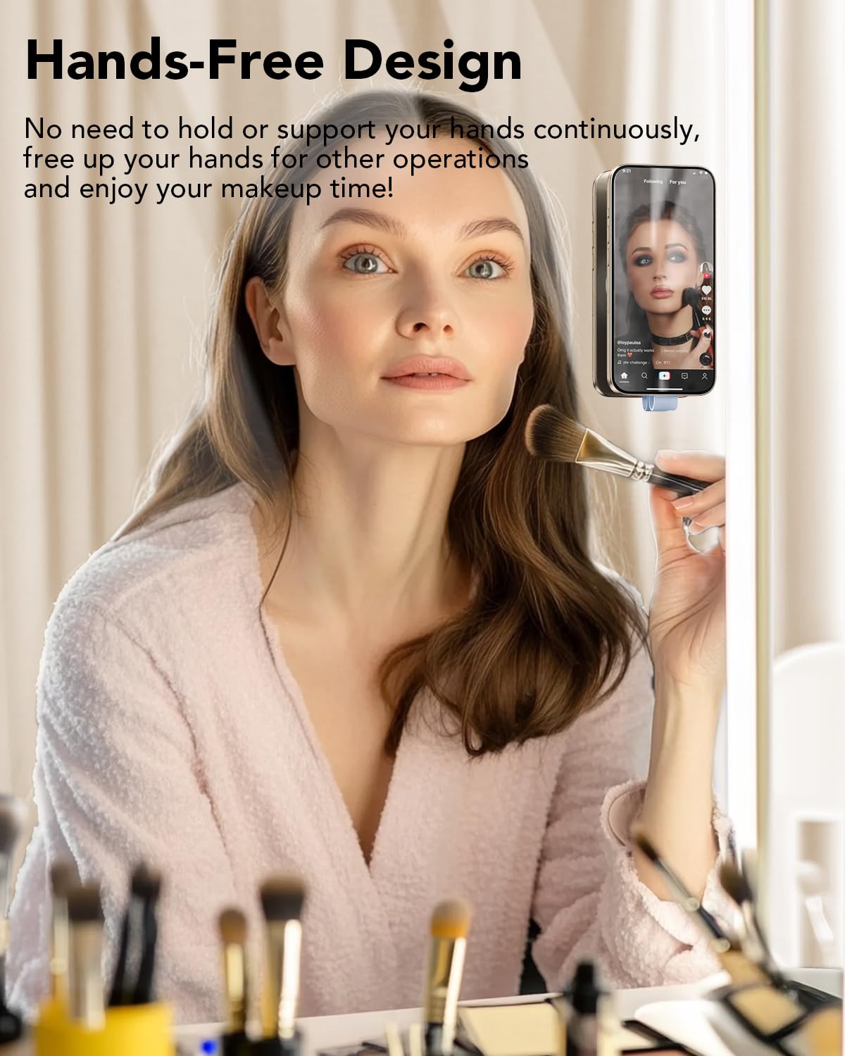 Magnetic Silicone Suction Cup Phone Mount with Built-in Mirror for MagSafe - Sticky Phone Grip Holder Compatible with iPhone - Hands-Free for Makeup, Shower & TikTok Selfie Videos - Octo Sticky Buddy Case Accessory for Car, Bathroom & Daily Use