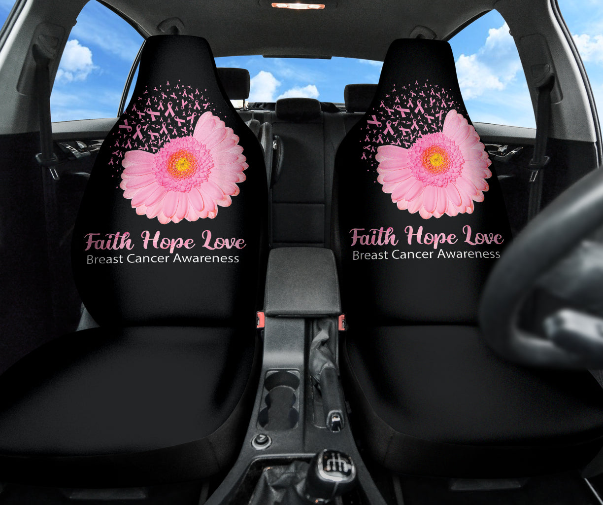 Breast Cancer Awareness Car Seat Covers - Pink Ribbon Flower Design with Faith Hope Love Inspiration | Support Survivors & Raise Awareness | Perfect for Cars, Trucks & SUVs