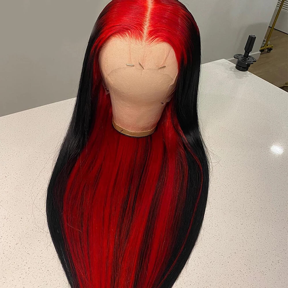Eullair Red Roots Body Wave Straight Lace Front Human Hair Wig - Natural Inner Red Color | Perfect for Cosplay, Parties & Daily Wear