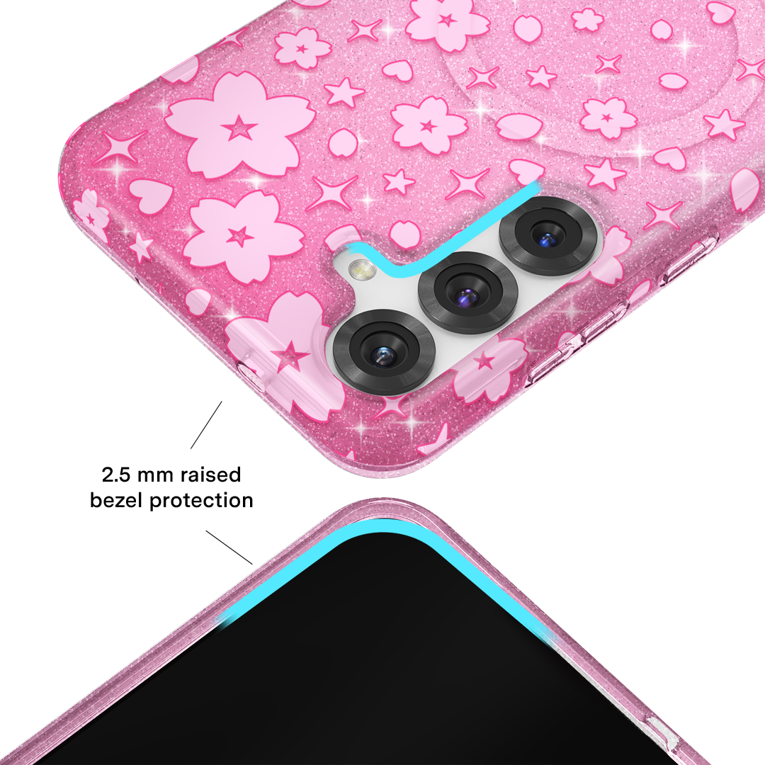 Sparkling Cherry Blossom Glitter Phone Case for Samsung Galaxy - Perfect for Spring Outfits & Festival Accessories