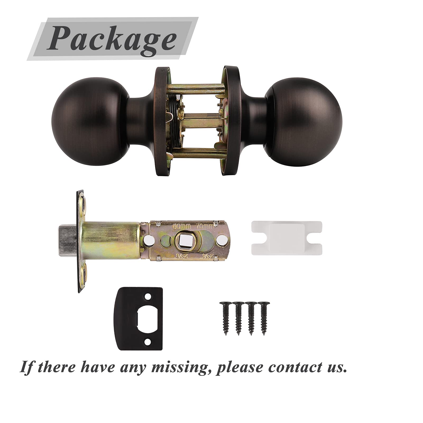 Probrico 8-Pack Oil Rubbed Bronze French Door Knobs - Keyless Passage Lever, Classic Round Ball Knob for Interior Closet & Bedroom Doors | Durable Hardware for Home & Office Use