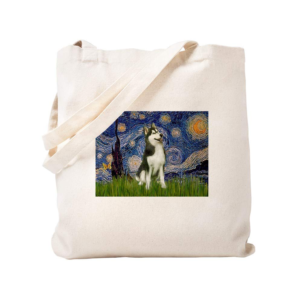 Starry Night & Husky Canvas Tote Bag - Eco-Friendly Reusable Shopping Bag for Groceries, Beach, Work & Travel | Natural Cotton Carryall with Artistic Design