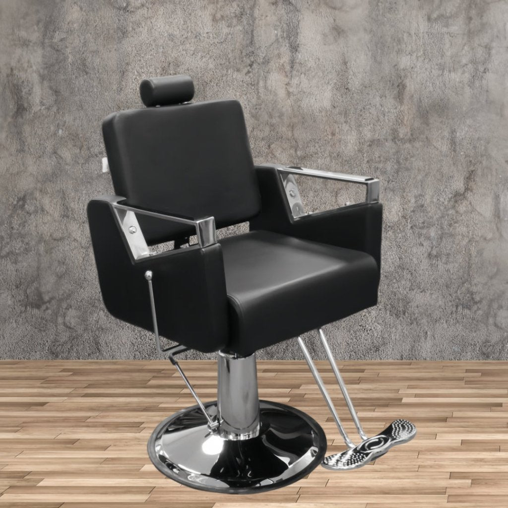 Modern Reclining Salon Barber Chair - Heavy Duty Pump, Adjustable Styling Chair for Hairdressing & Shaving (Model BC-741) | Perfect for Barber Shops, Salons & Home Grooming