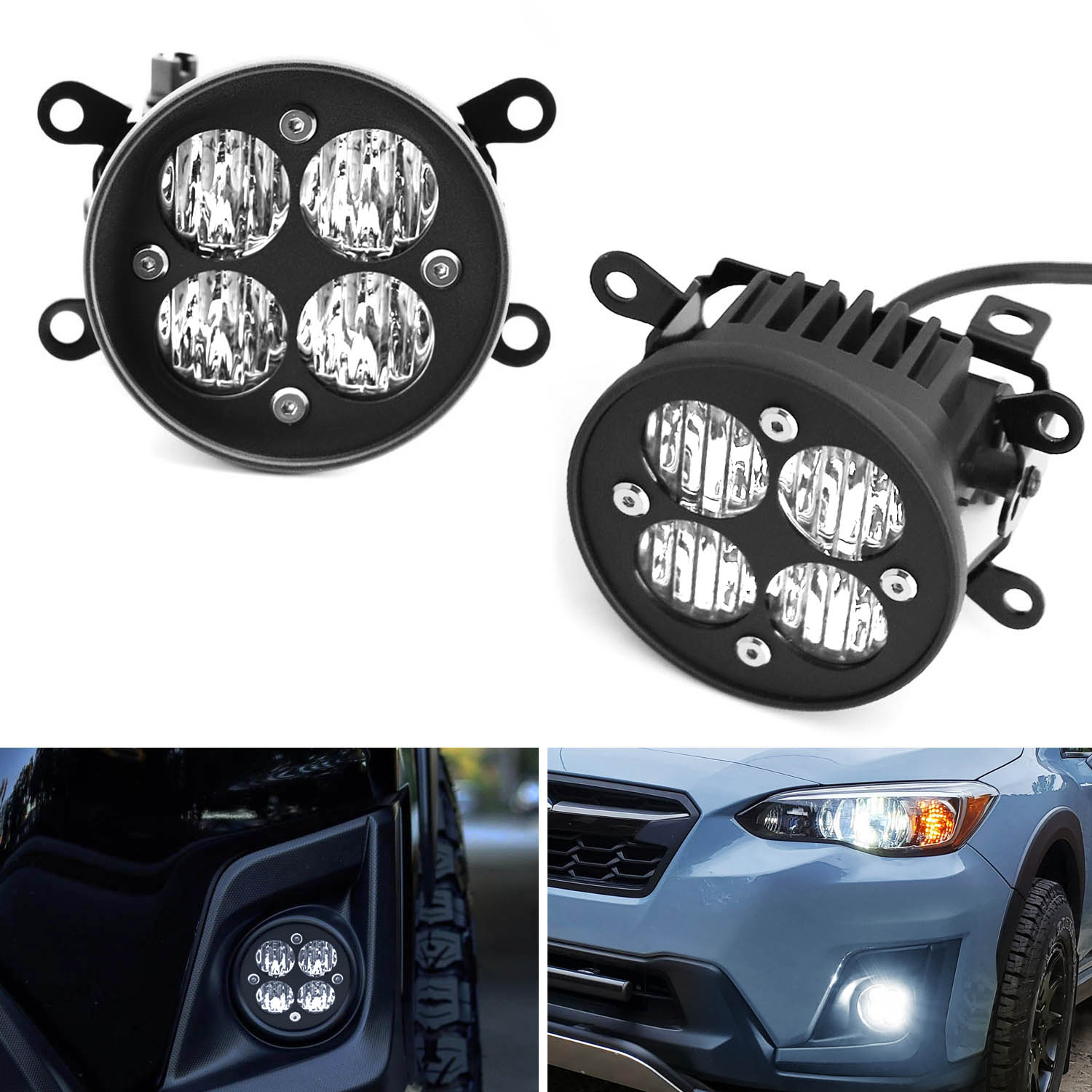 24W LED Wide Angle SAE Flood Beam Fog Light Kit with Clear Lens - Compatible with Subaru WRX STI | Durable Off-Road Lighting for Night Driving & Foggy Conditions