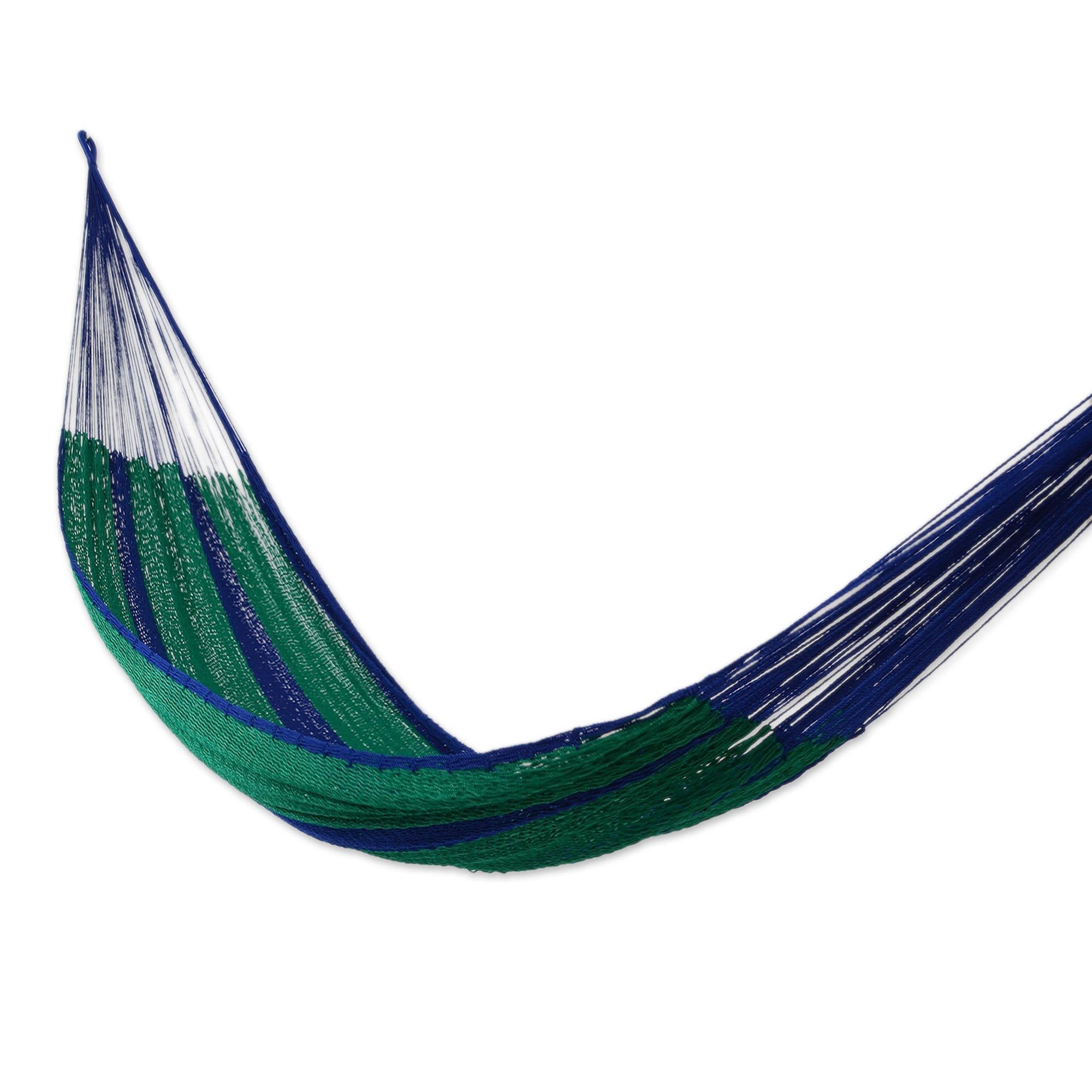 NOVICA XL Double Rope Hammock - Handwoven Mayan Nylon in Purple, Green & Teal - Royal Pheasant Design - Perfect for Backyard, Patio & Beach Relaxation