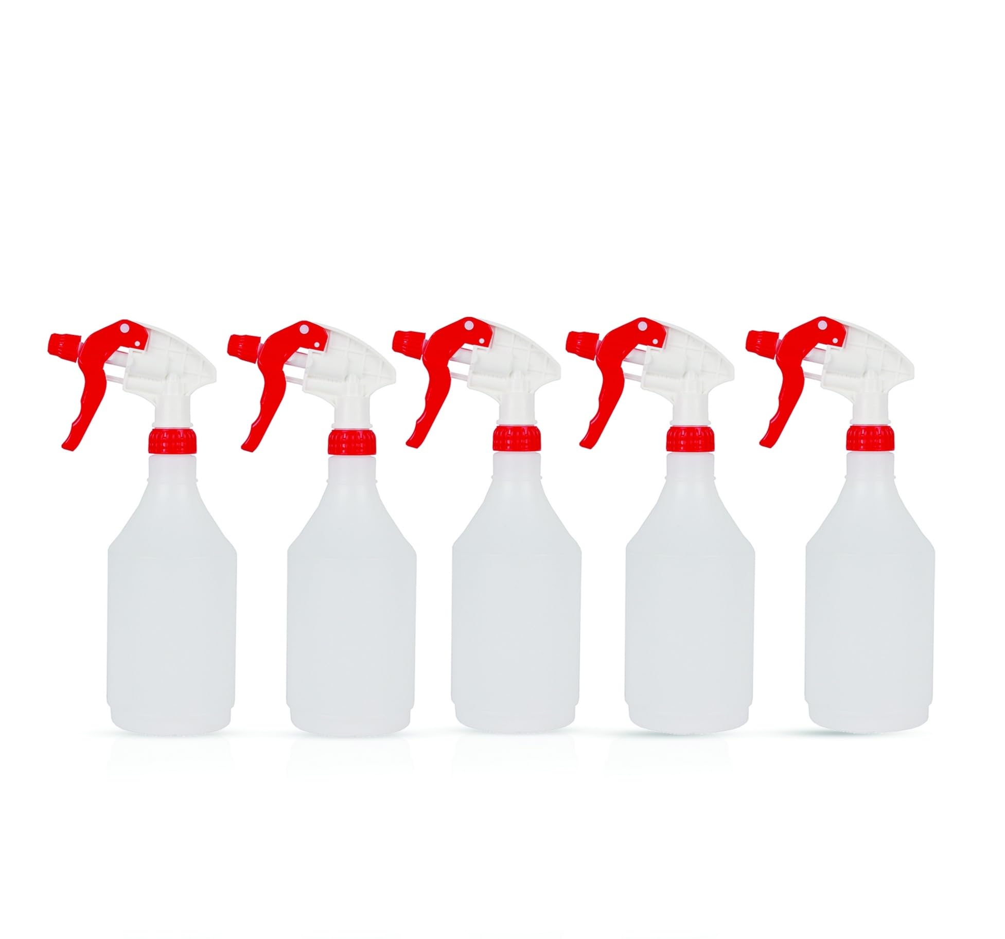 5-Pack 750ml Plastic Spray Bottles for Cleaning, Gardening & Home | Heavy Duty Refillable Mist Bottles (Red)
