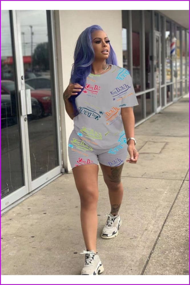 Lovevop Casual Letter Print T-Shirt and Shorts Set FW5943 - Stylish Matching Outfit for Summer, Travel, and Everyday Wear