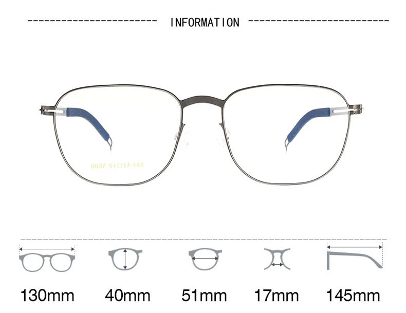 Black Stainless Steel Square Eyeglasses for Women - Full Rim Frame BM6607 | Stylish & Durable Glasses for Work, Reading & Fashion Accessories