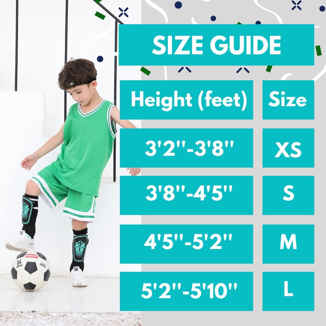 Youth Kids Soccer Shin Guards with Adjustable Straps & Ankle Sleeves - Green XS | Perfect for Training, Games & Soccer Gifts for Boys & Girls