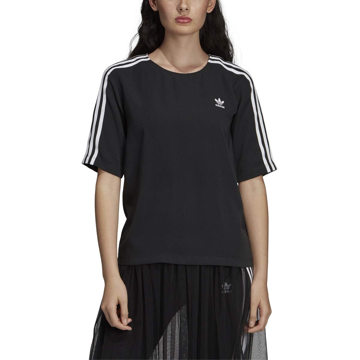 Adidas Originals 3-Stripes Women's T-Shirt - Black/White - Size 2XS - DX3695 | Casual Streetwear & Athletic Style for Everyday Wear