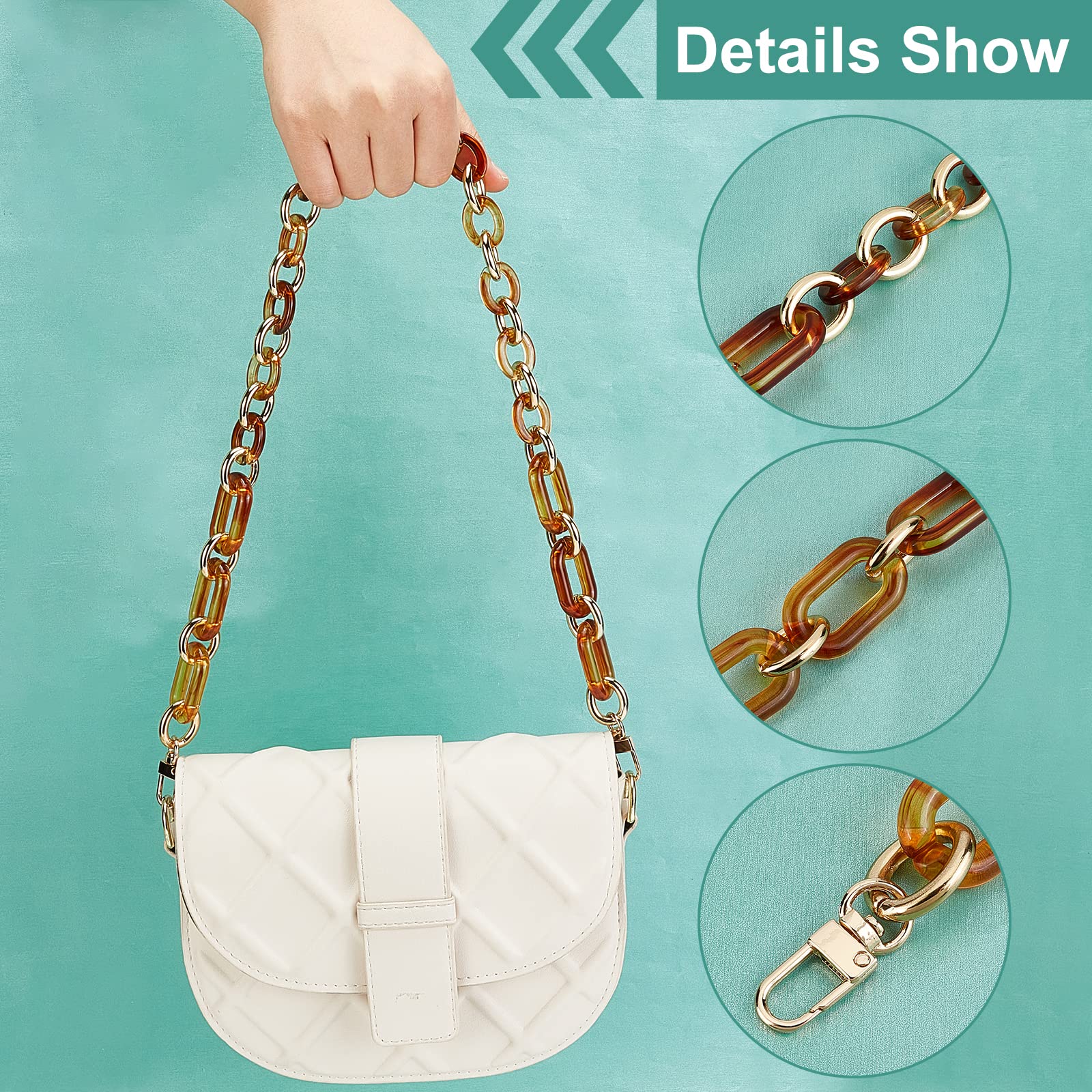 WADORN 26.5 Inch Acrylic Purse Chain Strap - Resin Handbag Shoulder Strap Replacement for Crossbody Bags, DIY Bag Making Accessories in Amber Brown | Perfect for Evening Clutches, Party Purses & Fashion Accessories