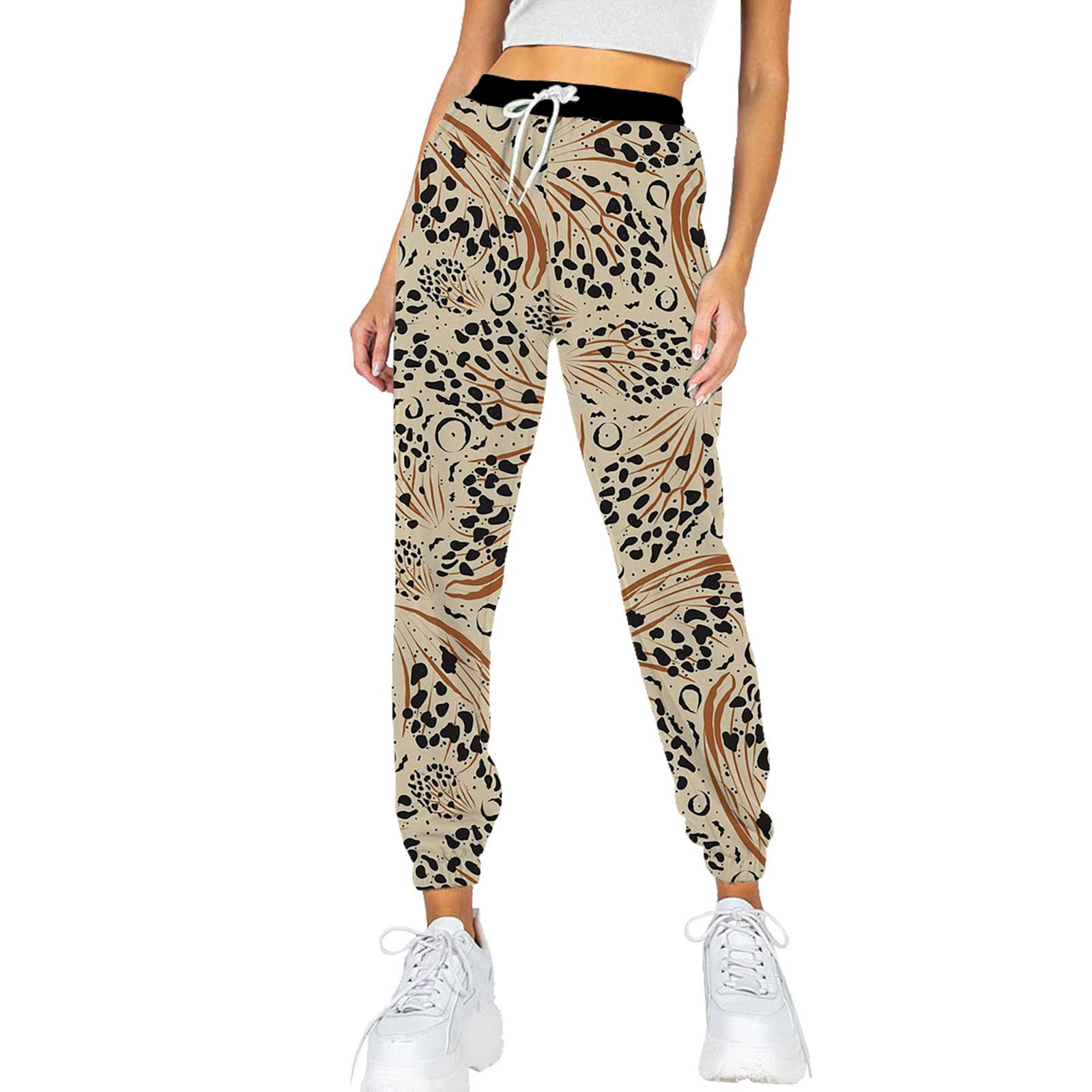 Vermers Women's High Waisted Sweatpants with Pockets - Comfy Printed Athletic Joggers for Workout & Lounge - Leopard Design Fashion Pants for Casual Wear & Gym