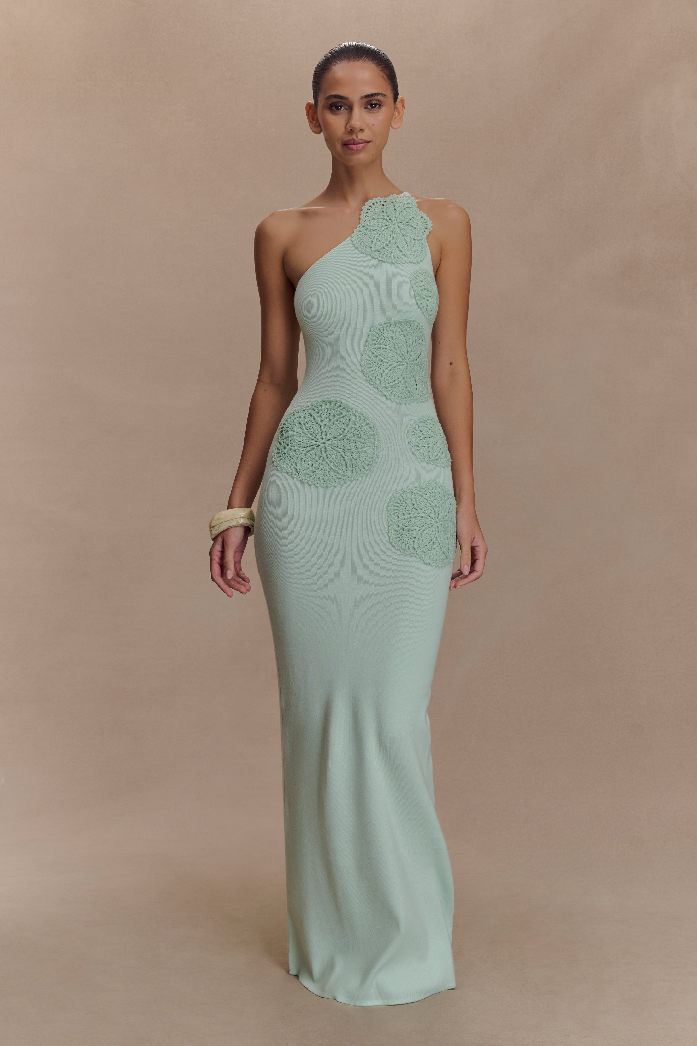Teneika Crochet Knit Maxi Dress - Light Aqua Color, Boho Beach Cover Up, Summer Wedding Guest Dress, Vacation Outfit for Women