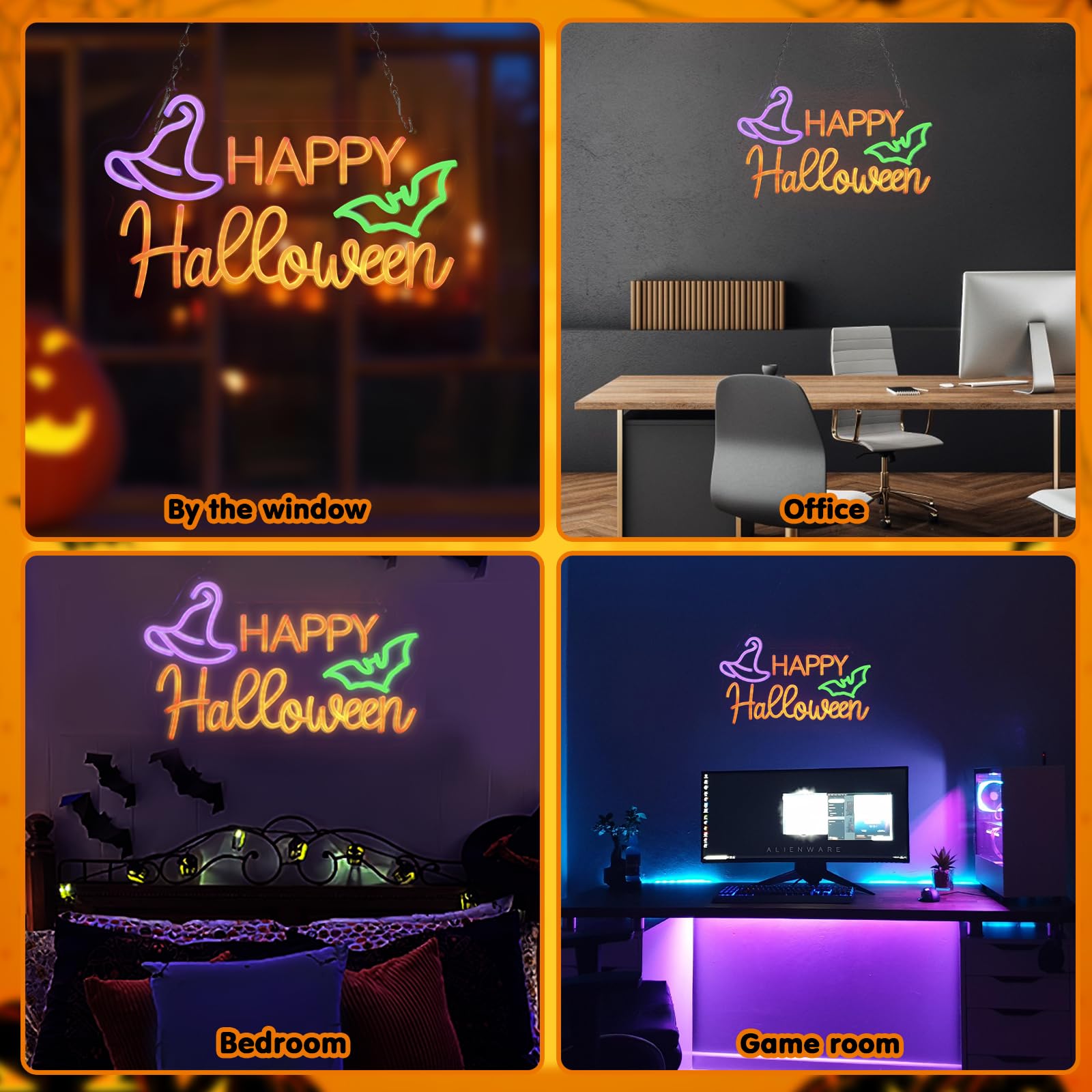 Happy Halloween LED Neon Sign - USB Powered Wall Decor for Bedroom, Living Room, Bar & Office - Spooky Party Lighting for Halloween Decorations & Holiday Gifts - Perfect for Home, Events & Themed Parties