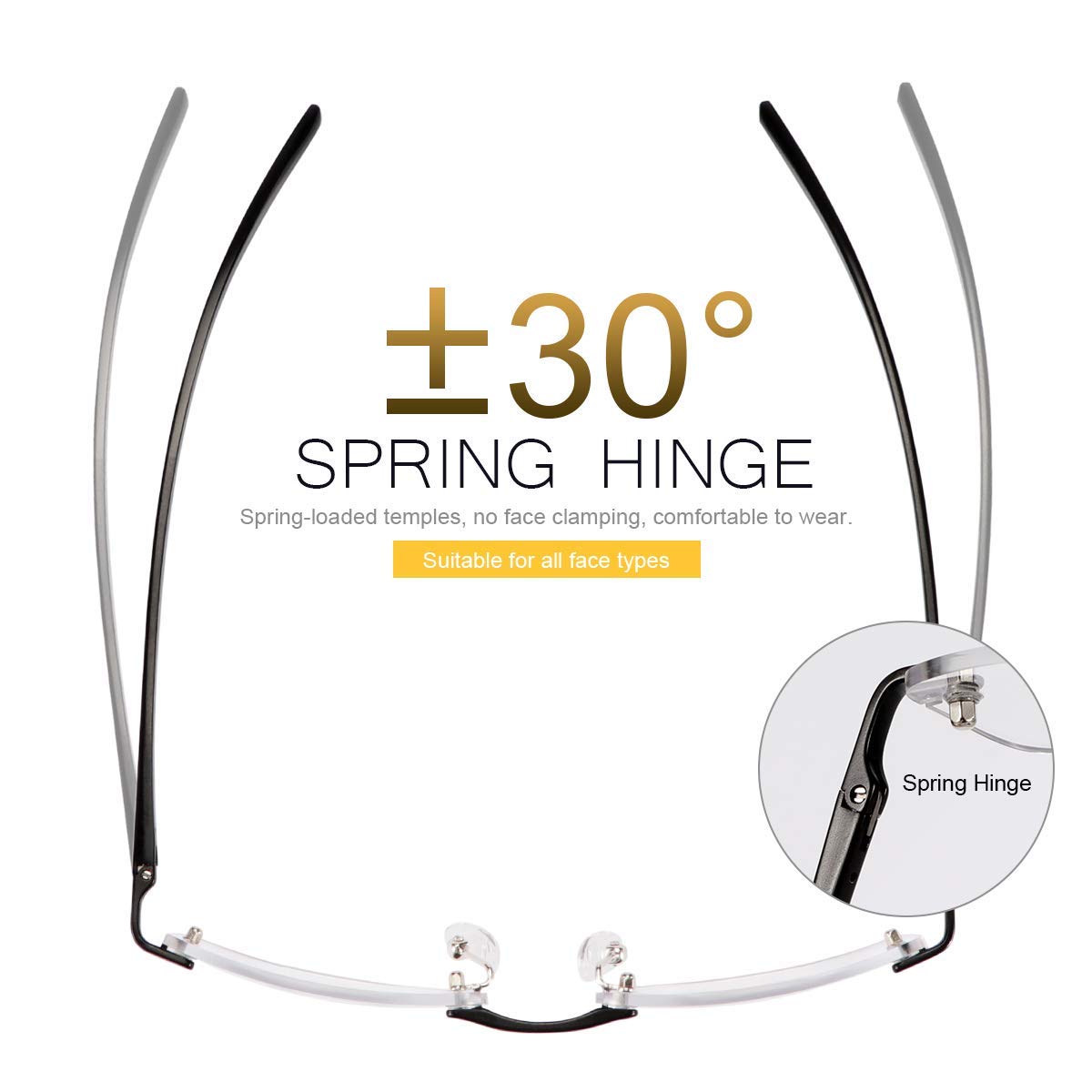2.5X Magnification Photochromic Progressive Multifocus Transition Reading Glasses - Rimless Bifocal Blue Light Blocking Spring Hinge Readers with Anti-Glare for Eye Strain Relief | Perfect for Outdoor Reading, Computer Work & Driving