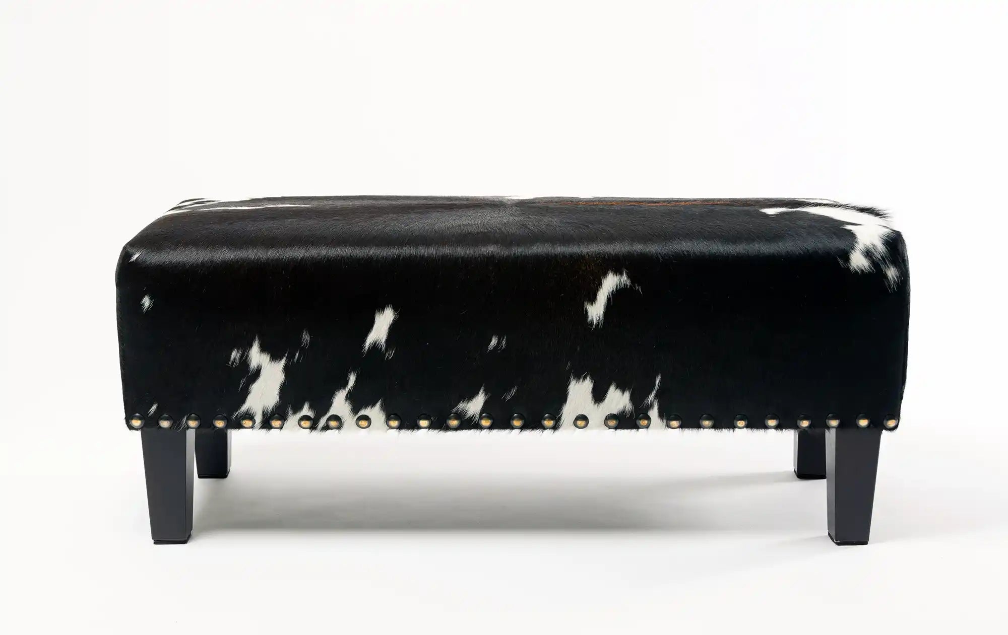 Premium Cowhide Ottoman with Sturdy Wood Legs & Studs - 100x40x40cm - Perfect for Living Room, Bedroom & Home Decor