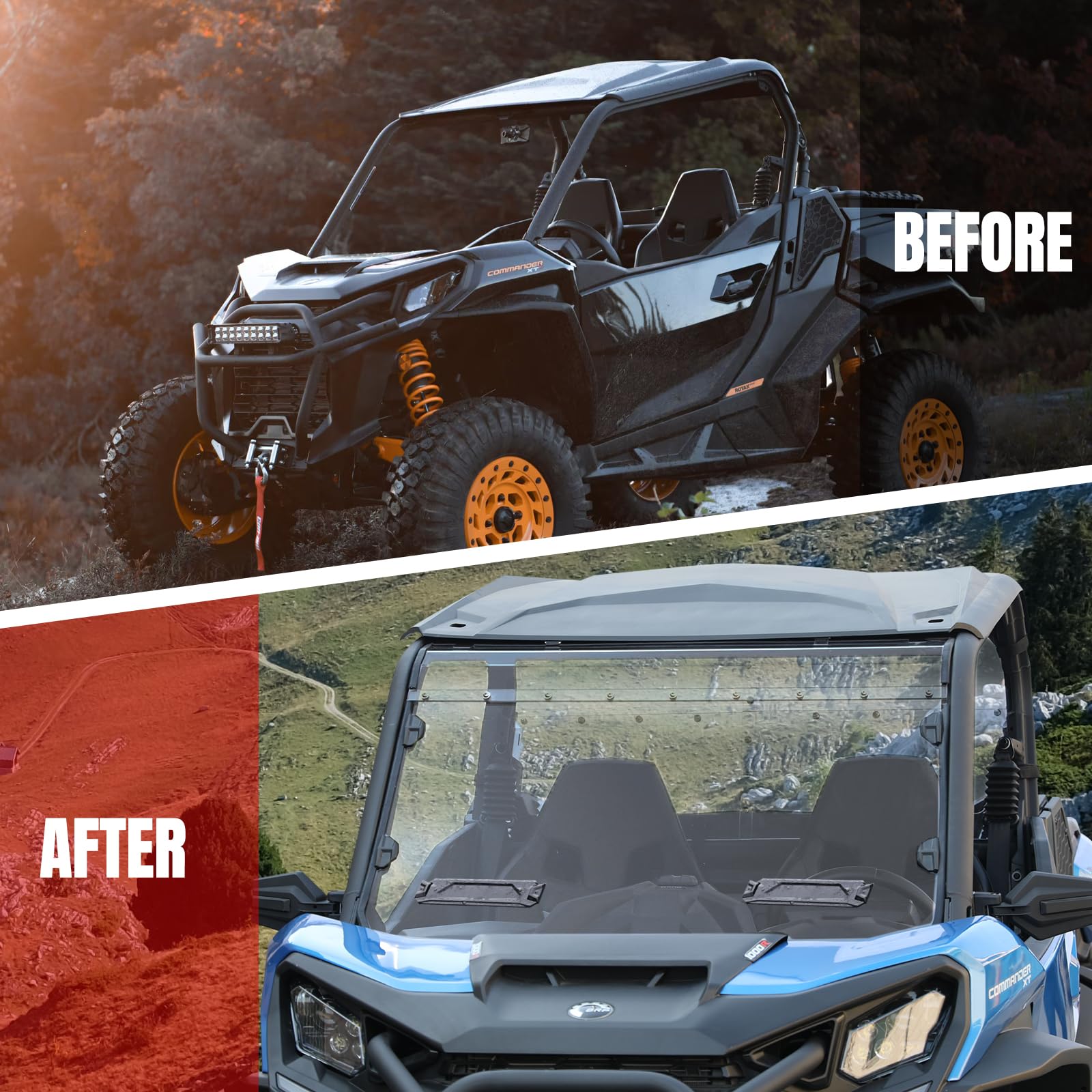 **2021-2025 Can Am Commander 1000/MAX Vented Full Front Windshield – Hard Coat PC UTV Windshield for Off-Road & Trail Riding**