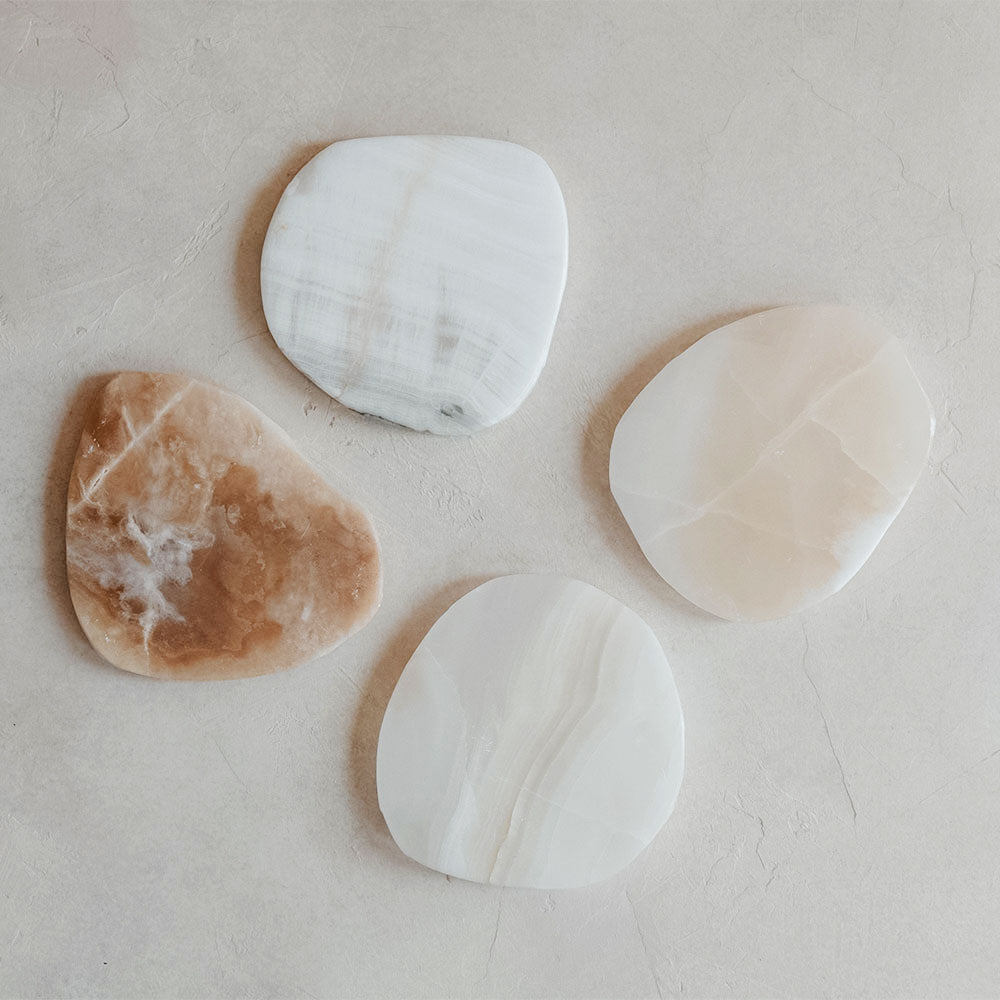 Premium Alabaster Coaster Set - Natural Stone Drink Coasters for Home & Bar - Elegant Table Protection for Wine, Coffee & Cocktails