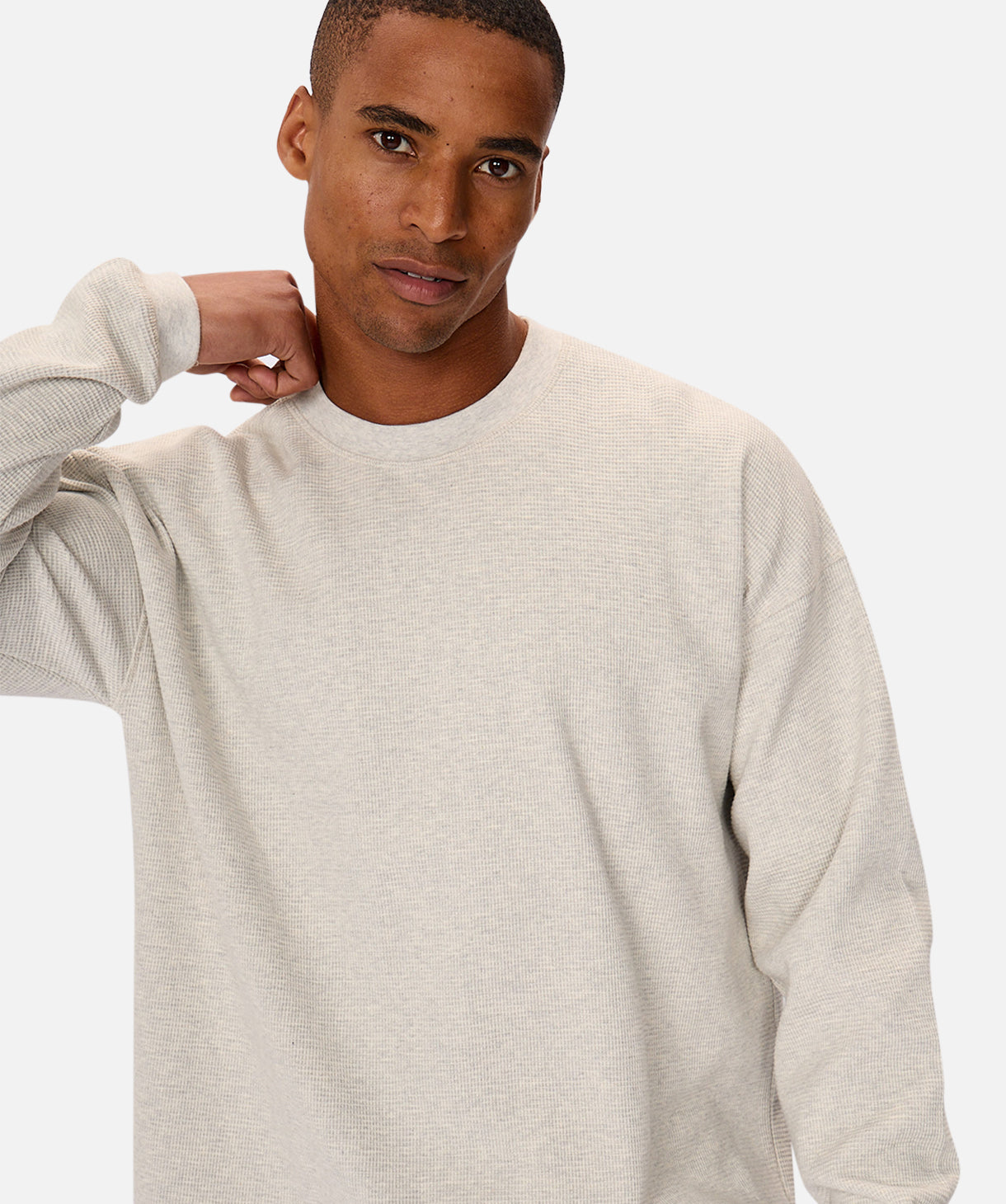 Bridgeport Waffle Long Sleeve T-Shirt for Men & Women - Soft Thermal Cotton Blend Crewneck Top in Oatmeal Marle - Cozy Casual Wear for Fall & Winter Layering