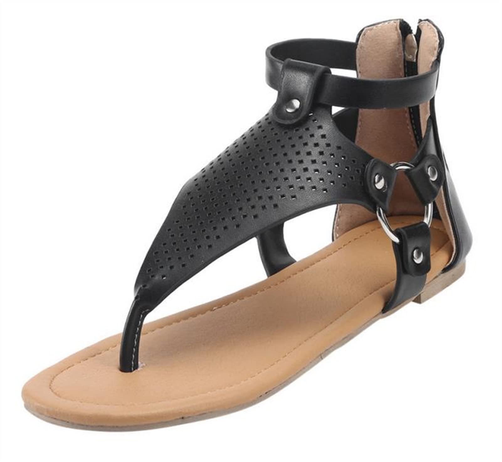 Women's Gladiator Sandals - Summer Beach Roman Style Flip Flops with Back Zip Strappy Design, Boho Clip-Toe Flat Sandals for Ladies | Perfect for Beach Vacations, Music Festivals & Boho Fashion Outfits