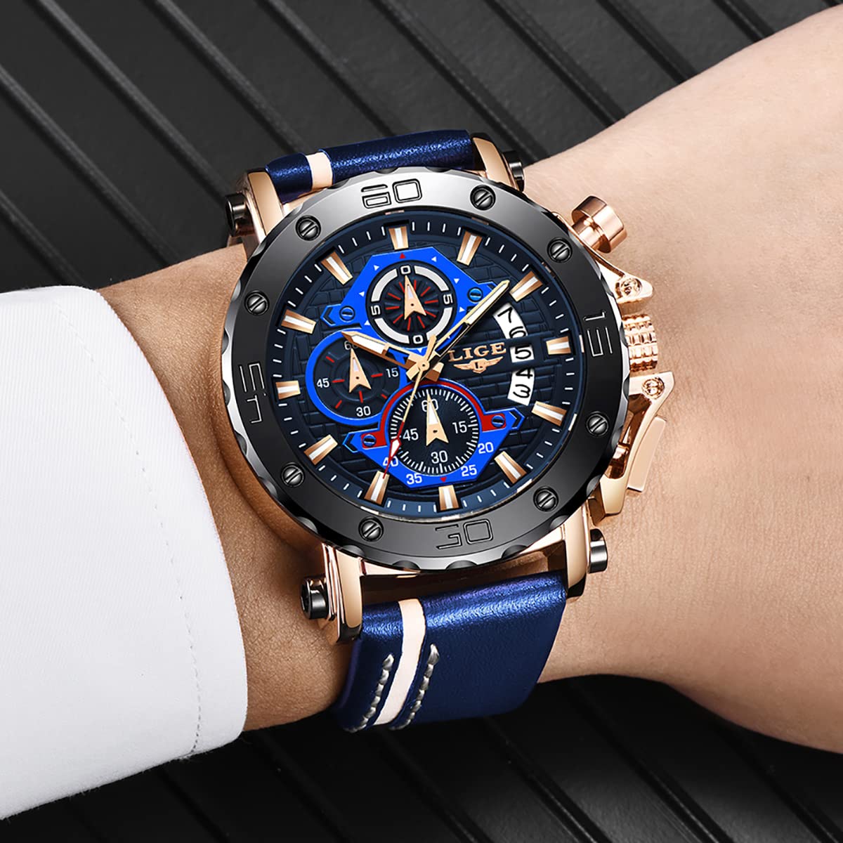 Luxury Men's Chronograph Watch - Leather Strap, Waterproof & Luminous for Business & Sports