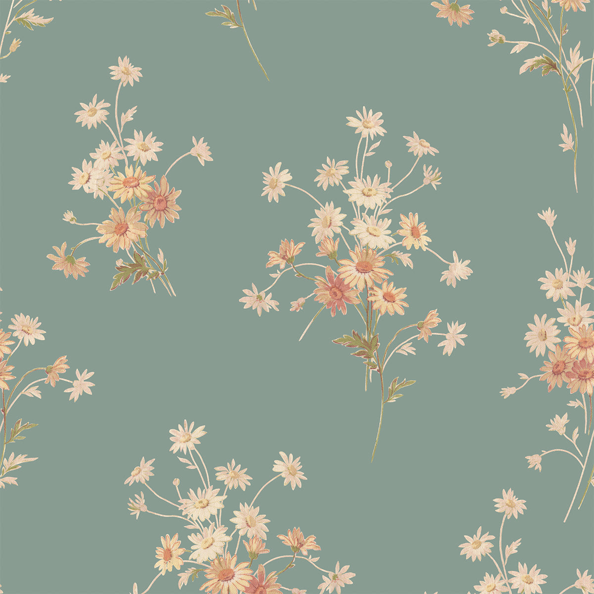 Laurel Green Daisy Bouquet Wallpaper - Floral Peel and Stick Wallpaper for Bedroom, Living Room, Nursery | Self-Adhesive Removable Wallpaper Decor