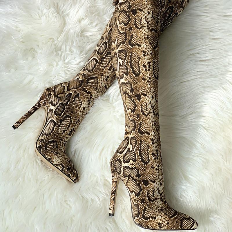 **Konhill Women's Sexy Snake Print Boots - Stylish High Heel Ankle Boots for Night Out, Party & Date**