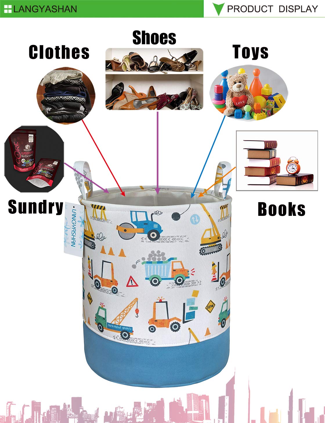 Collapsible Cotton Laundry Basket with Engineering Car Design - Foldable Storage Organizer for Kids' Clothes, Toys & Nursery - Perfect for Boys & Girls Bedroom, Playroom & Daycare Organization