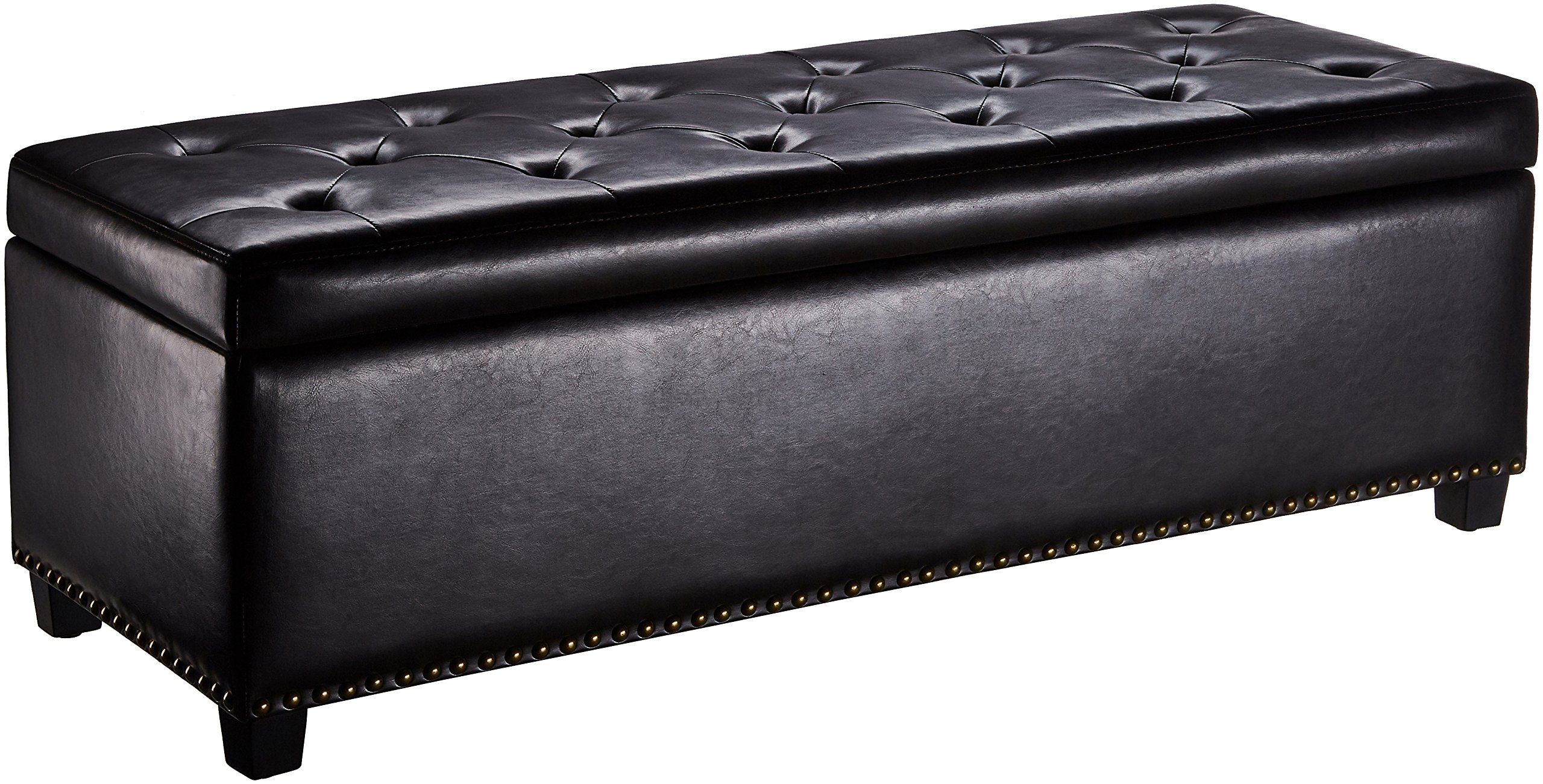 FIRST HILL FHW Thomas Large Brown Rectangular Storage Ottoman Bench - Perfect for Living Room, Bedroom & Entryway Organization