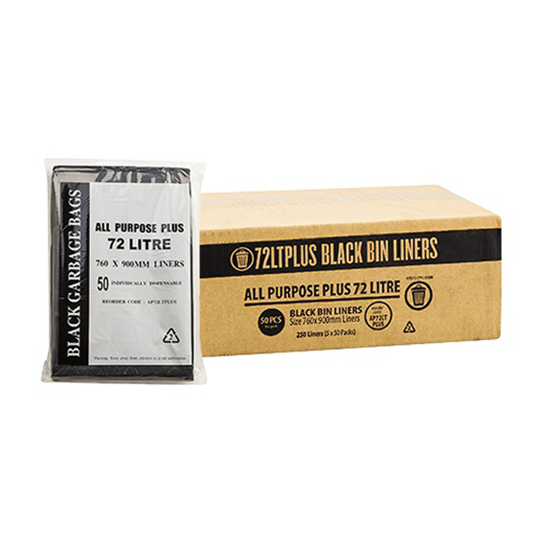 72Lt Heavy Duty Black Trash Bags - All Purpose Large Garbage Bags for Kitchen, Office & Outdoor Use