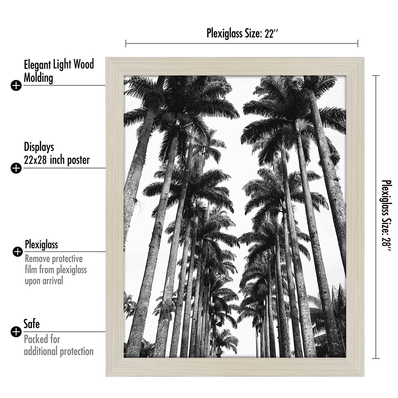 Americanflat 22x28 Poster Frame with Shatter-Resistant Plexiglass - Premium Engineered Wood Picture Frame for Wall Display (Horizontal/Vertical) - Light Wood Finish - Perfect for Home Decor, Office Art & Gallery Style Displays