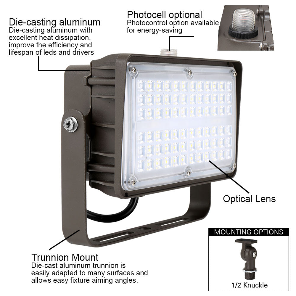 60W LED Outdoor Flood Light - 7,600 Lumens, 5000K Daylight White, 120-277V (150W Equivalent) - Perfect for Backyard, Garden, Parking Lot & Security Lighting